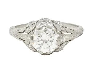 Art Deco 1.44 CTW Old European Diamond Platinum Foliate Vintage Engagement Ring