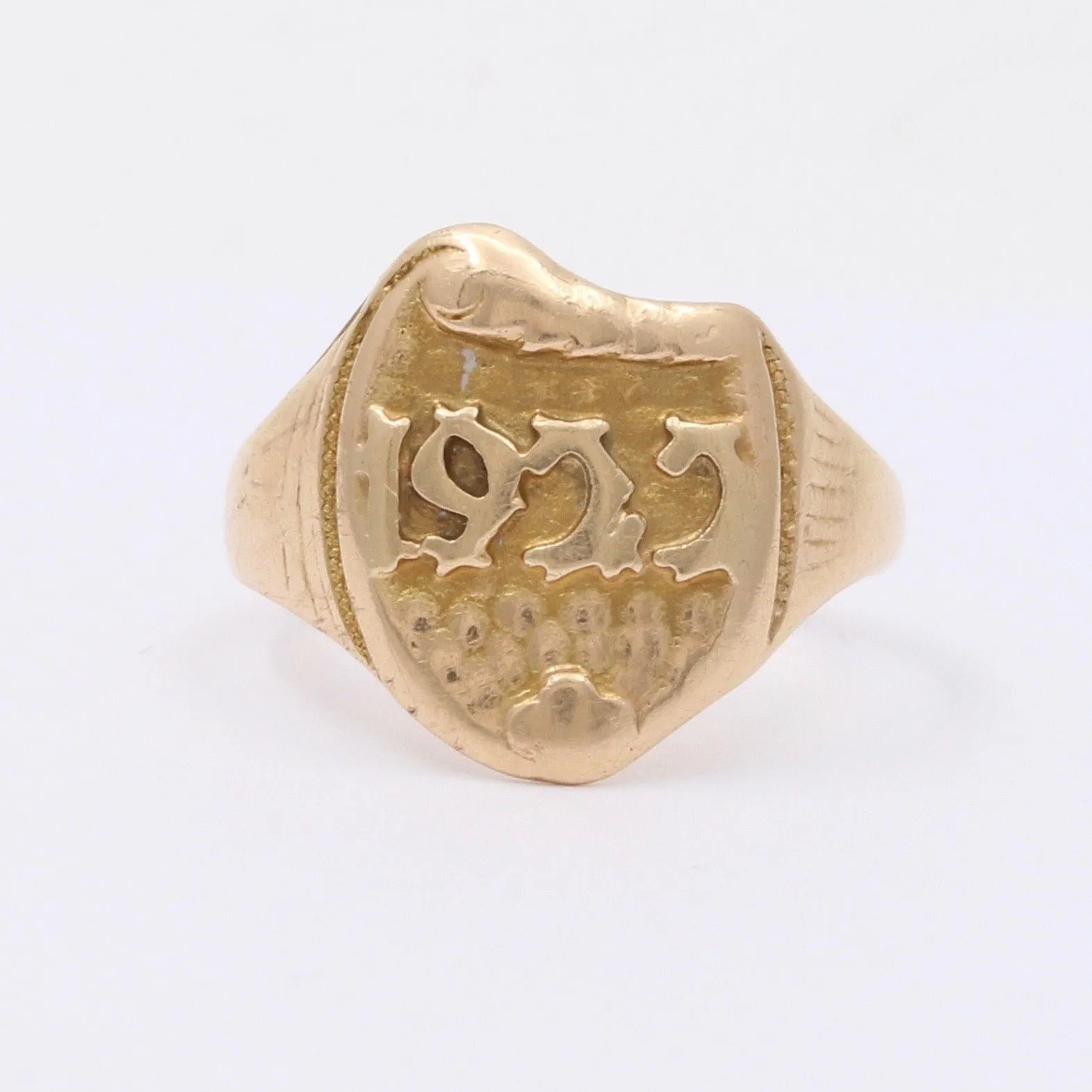 Art Deco 14K Gold “1922” Date Ring, Antique Shield Ring