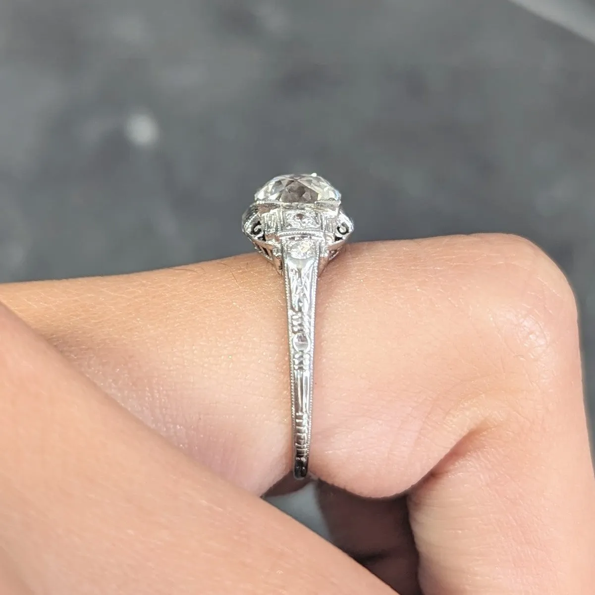 Art Deco 1.58 CTW Old European Cut Diamond Platinum Checkerboard Vintage Engagement Ring