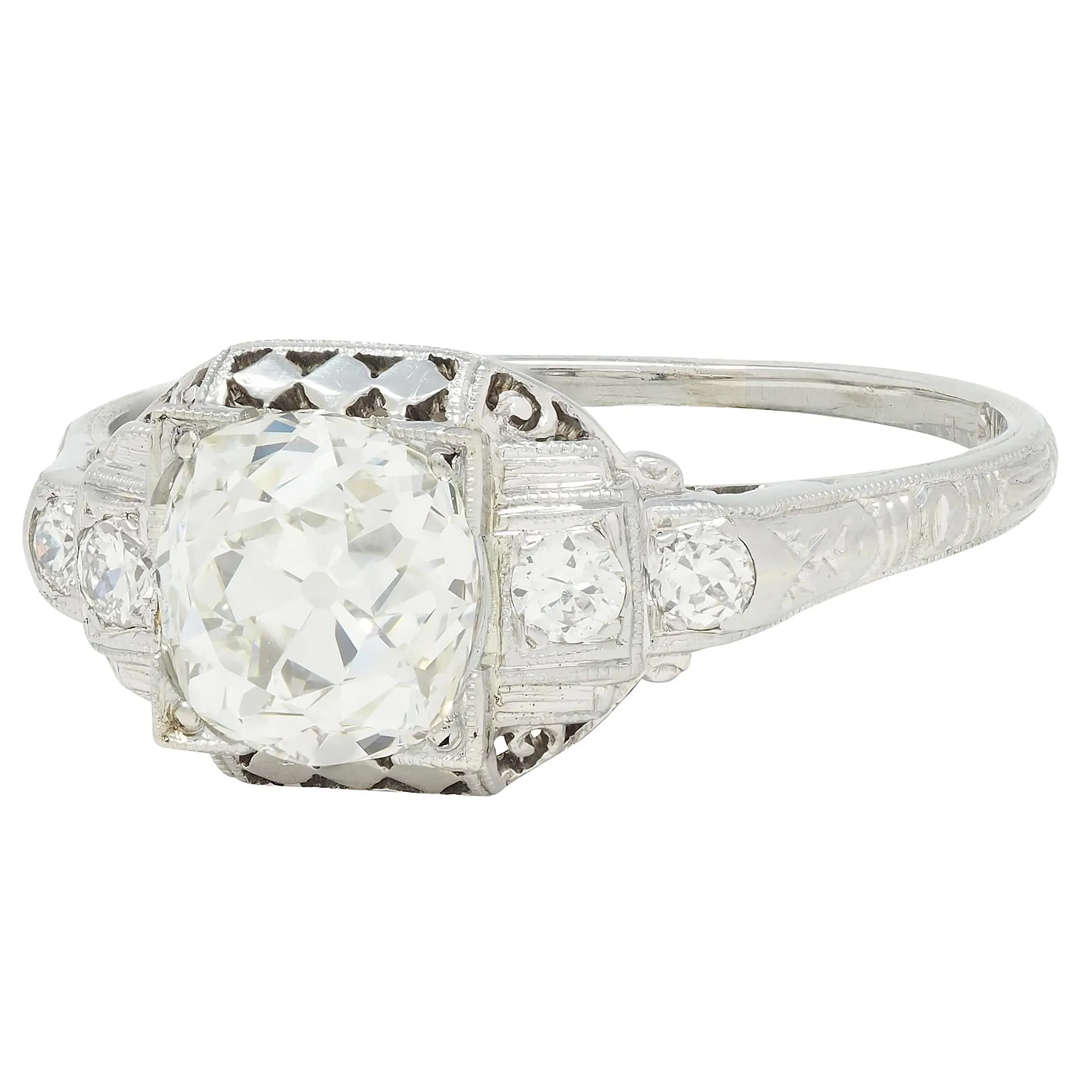 Art Deco 1.58 CTW Old European Cut Diamond Platinum Checkerboard Vintage Engagement Ring