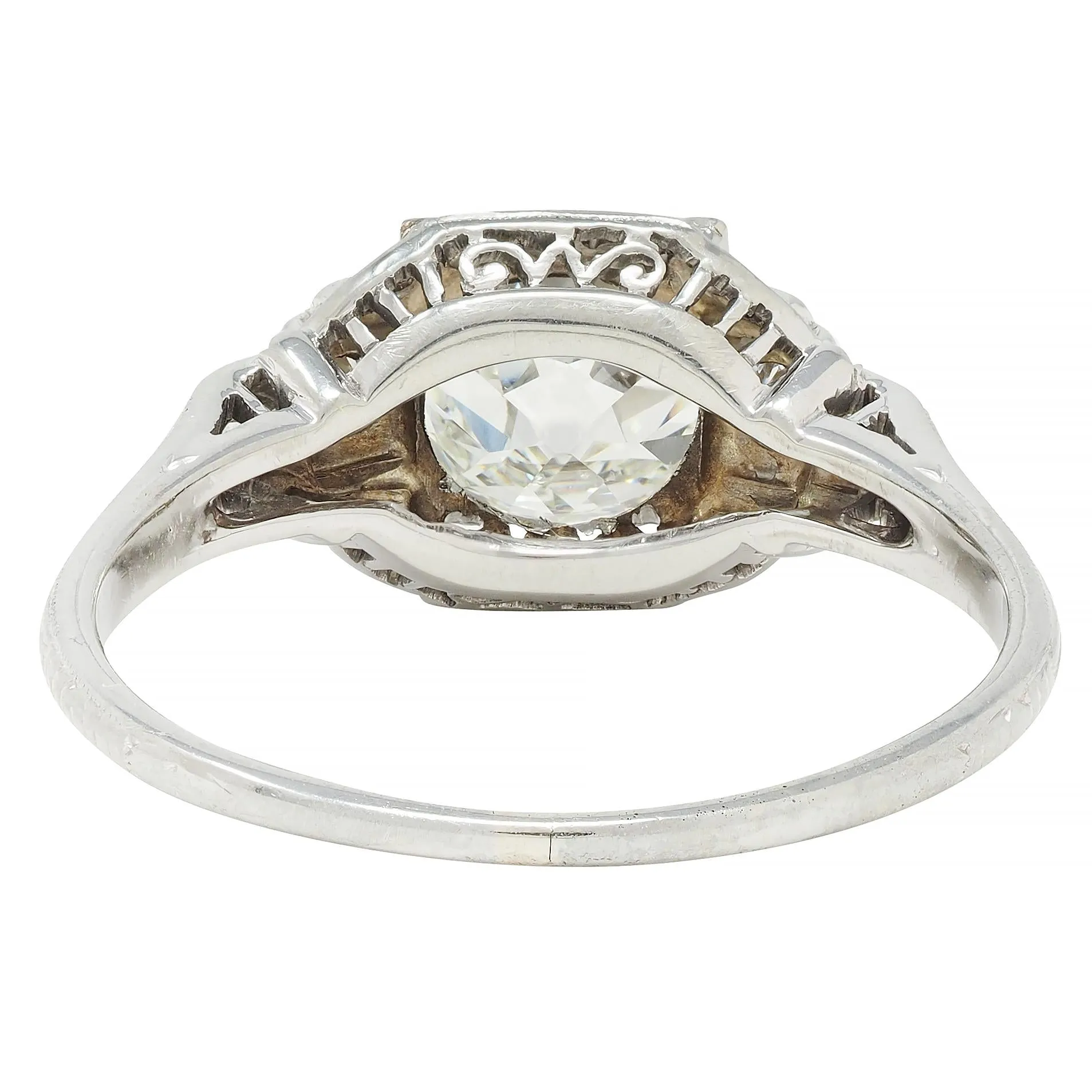 Art Deco 1.58 CTW Old European Cut Diamond Platinum Checkerboard Vintage Engagement Ring