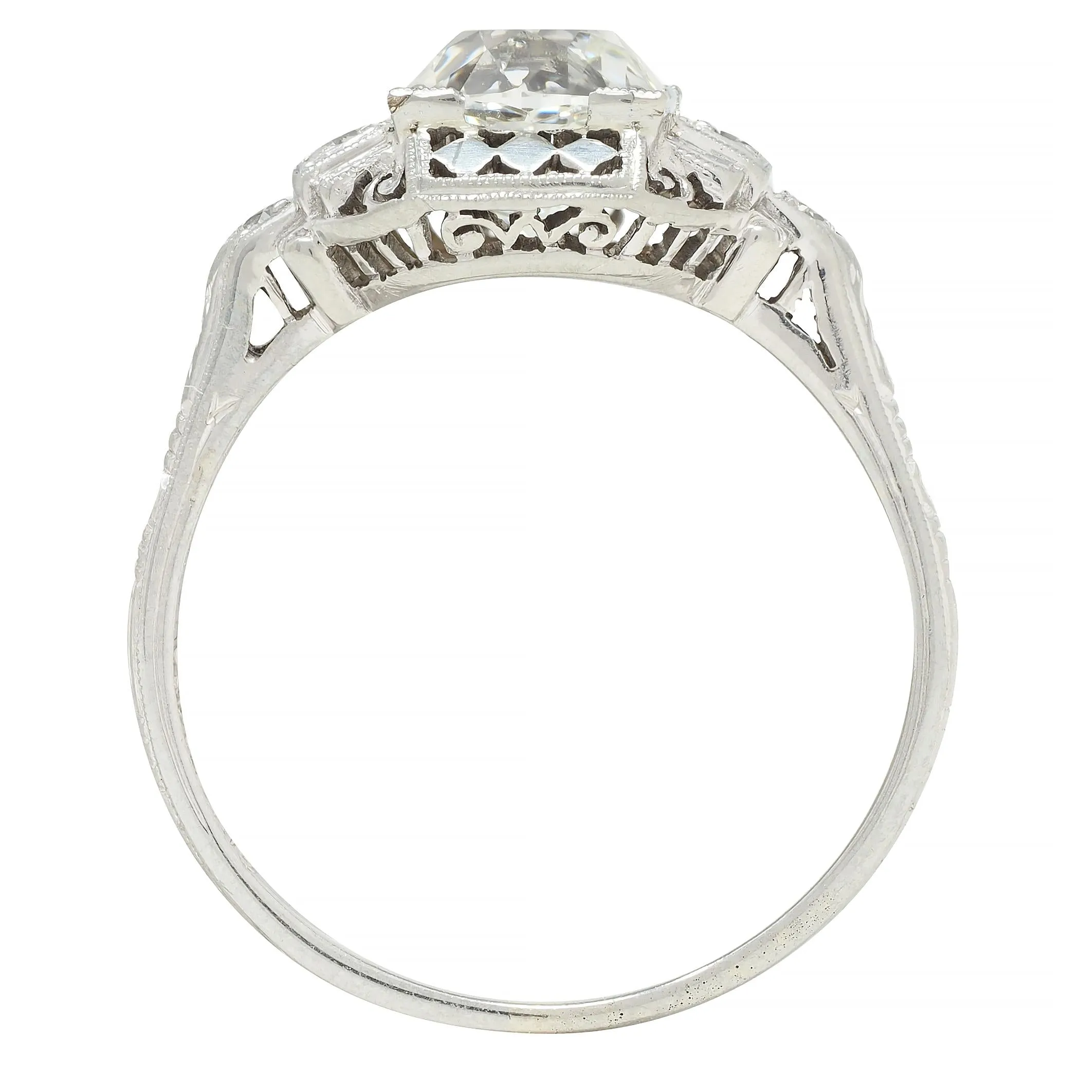 Art Deco 1.58 CTW Old European Cut Diamond Platinum Checkerboard Vintage Engagement Ring