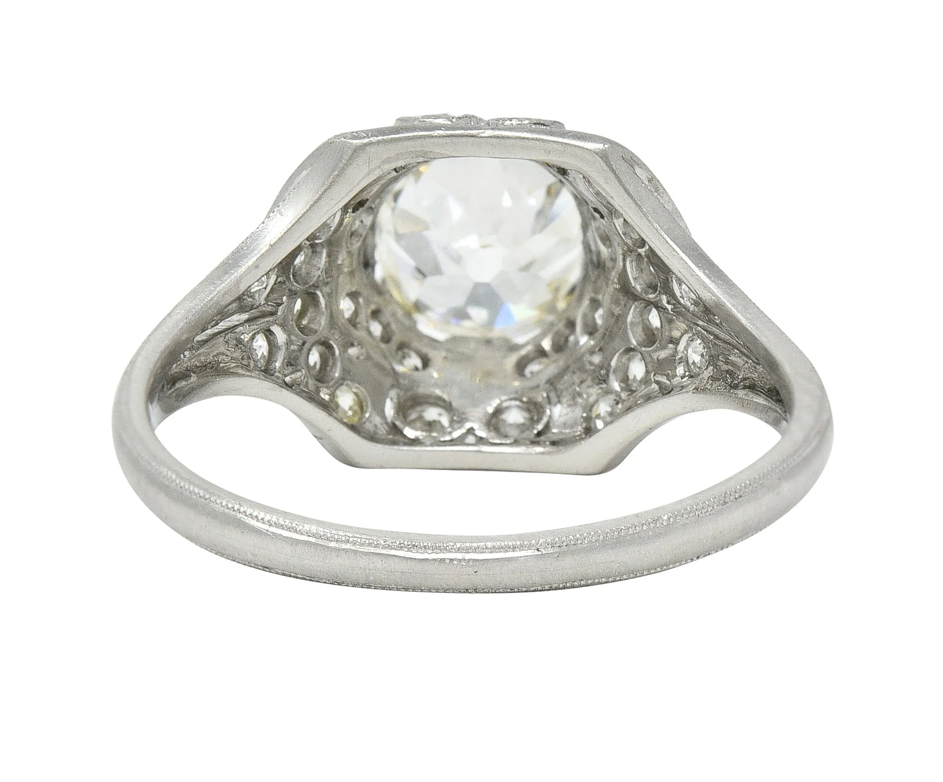 Art Deco 1.71 CTW Old Mine Cut Diamond Platinum Ribbon Vintage Engagement Ring