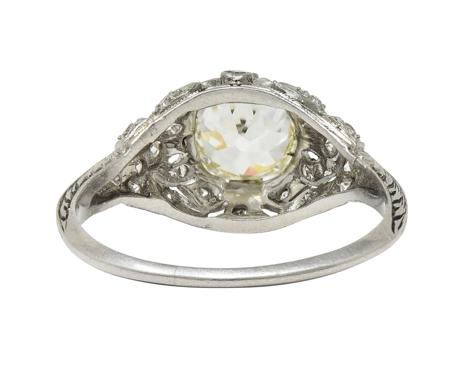 Art Deco 1.76 CTW Old Mine Diamond Platinum Foliate Bombé Vintage Engagement Ring