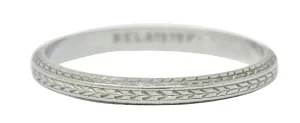 Art Deco 18 Karat White Gold Engraved Wheat Band Ring