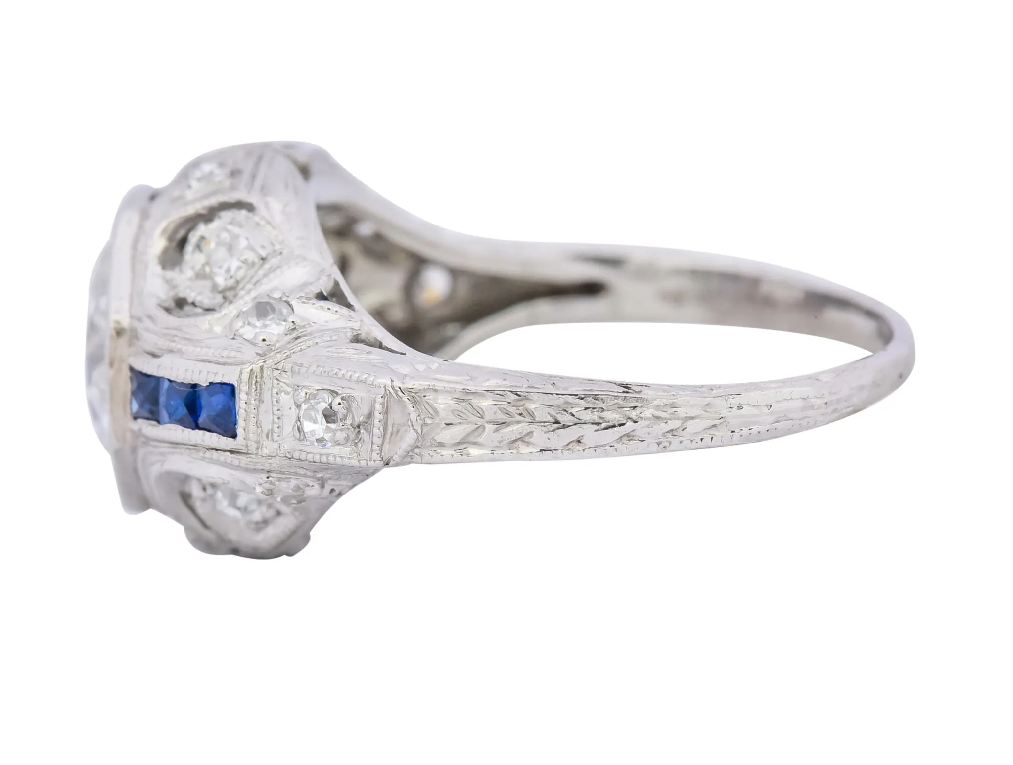 Art Deco 1.83 CTW Diamond Sapphire Platinum Engagement Ring GIA