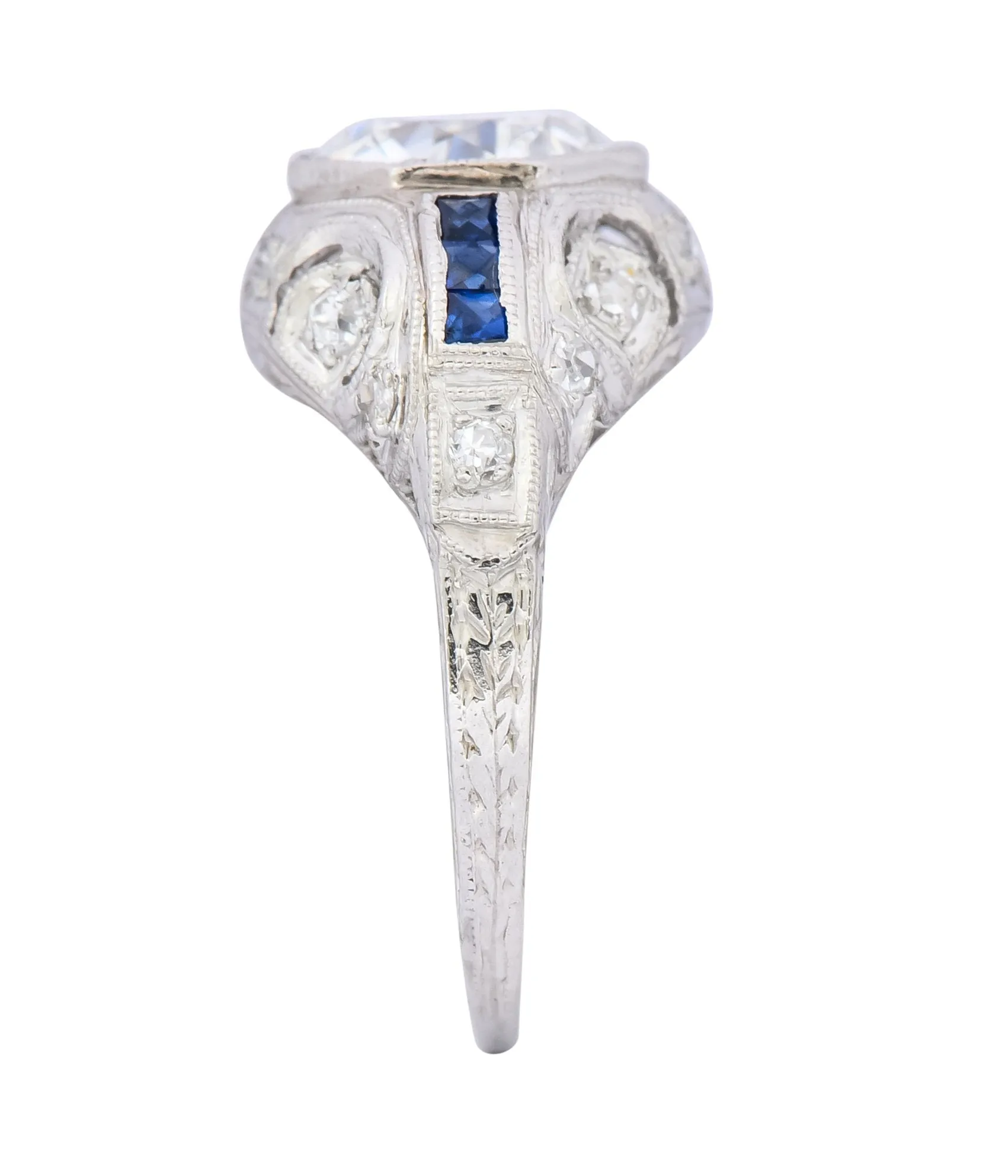 Art Deco 1.83 CTW Diamond Sapphire Platinum Engagement Ring GIA