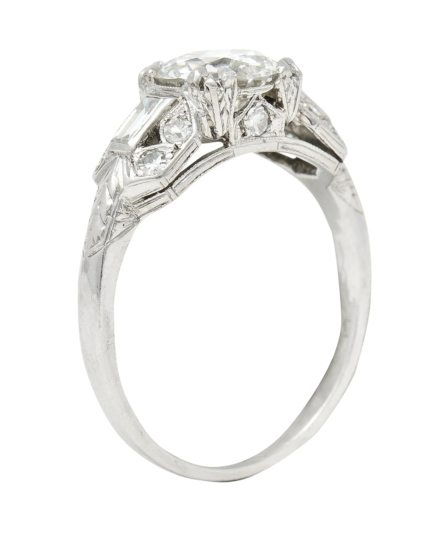 Art Deco 1.88 CTW Old European Cut Diamond Platinum Wheat Square Form Engagement Ring