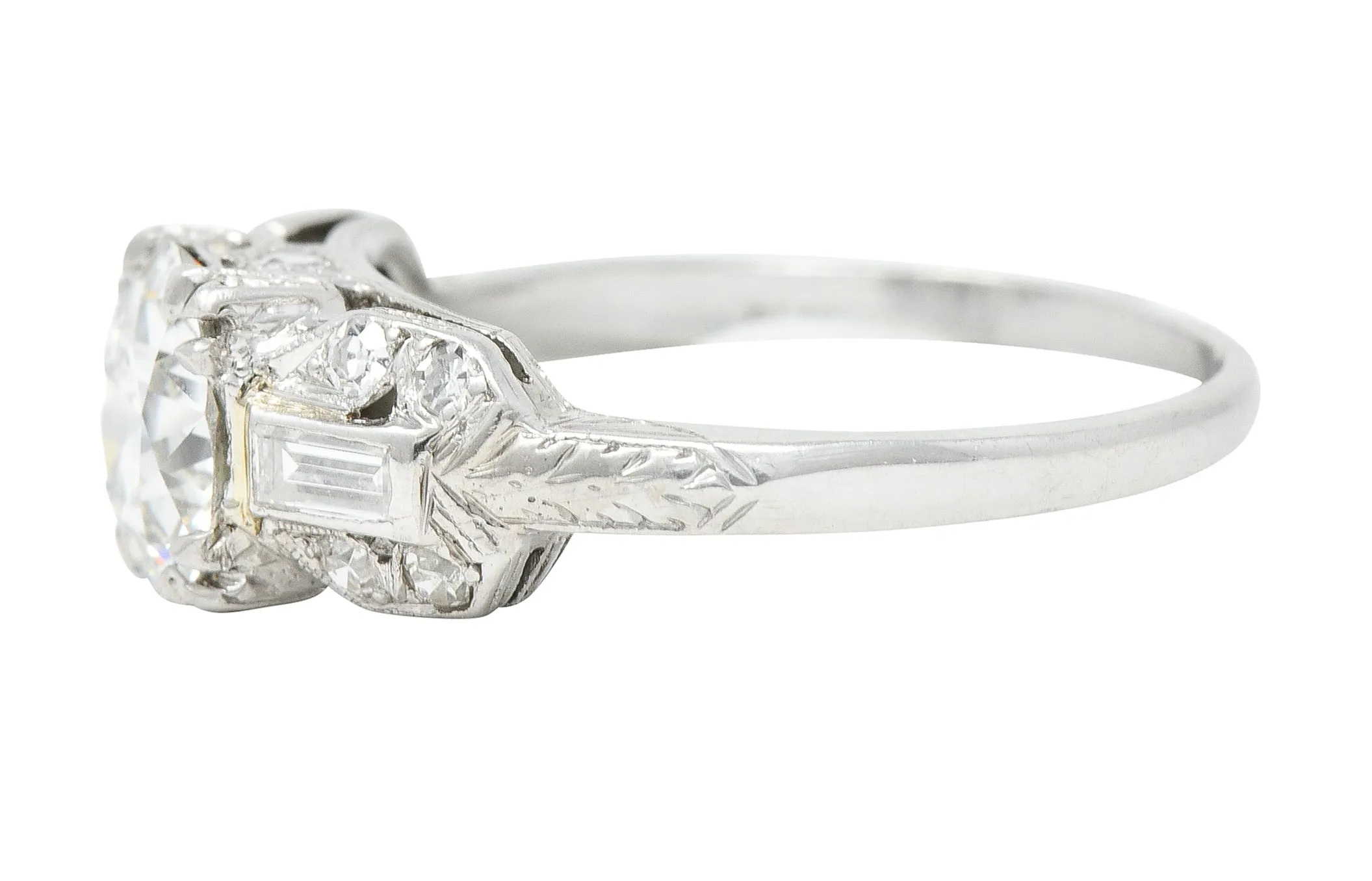 Art Deco 1.88 CTW Old European Cut Diamond Platinum Wheat Square Form Engagement Ring
