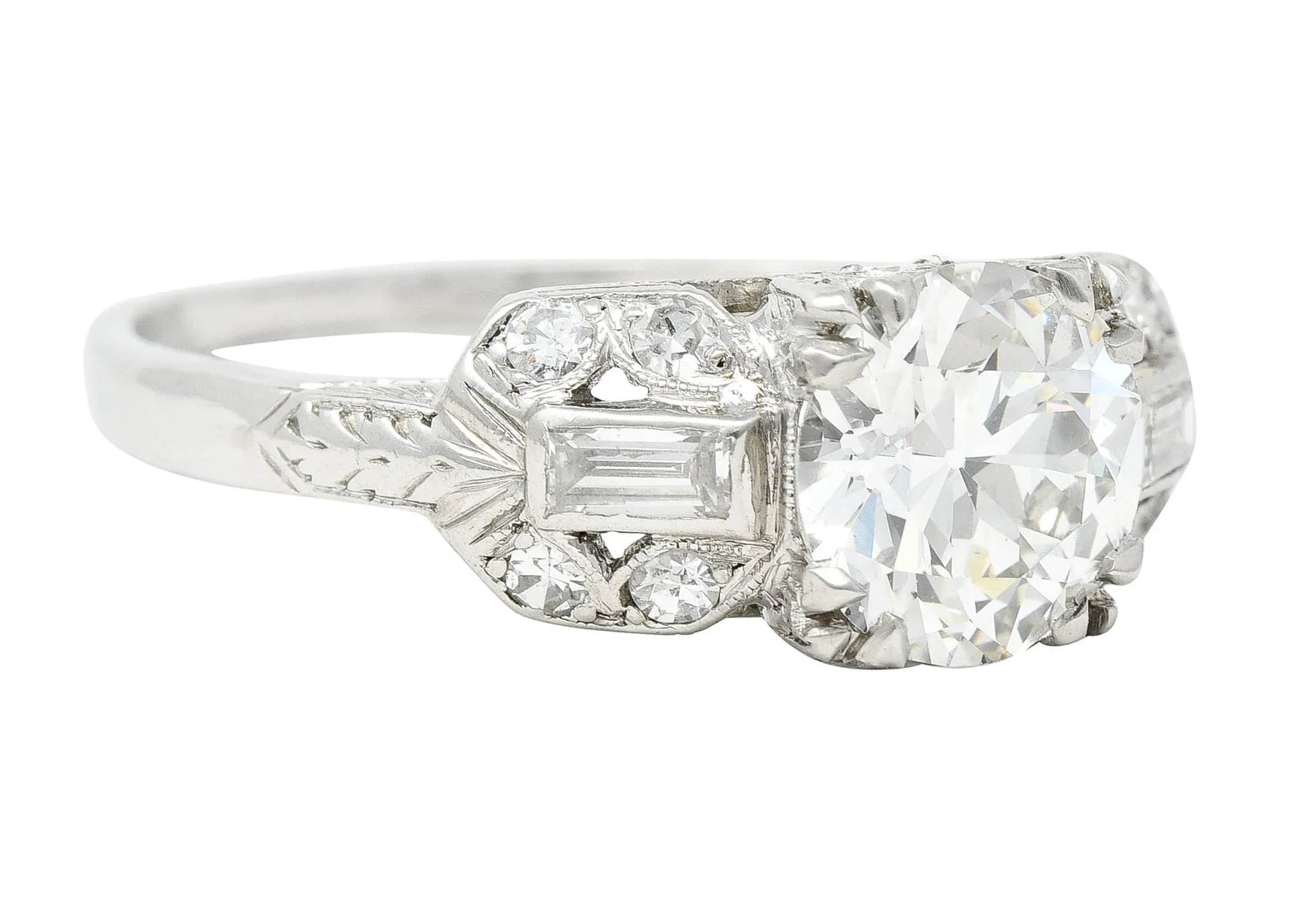 Art Deco 1.88 CTW Old European Cut Diamond Platinum Wheat Square Form Engagement Ring