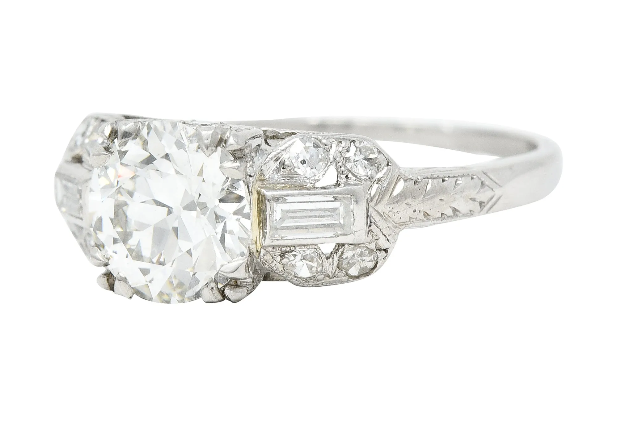 Art Deco 1.88 CTW Old European Cut Diamond Platinum Wheat Square Form Engagement Ring
