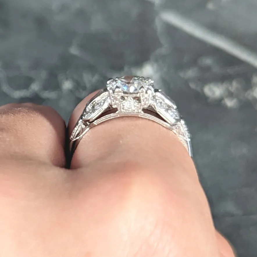 Art Deco 1.88 CTW Old European Cut Diamond Platinum Wheat Square Form Engagement Ring