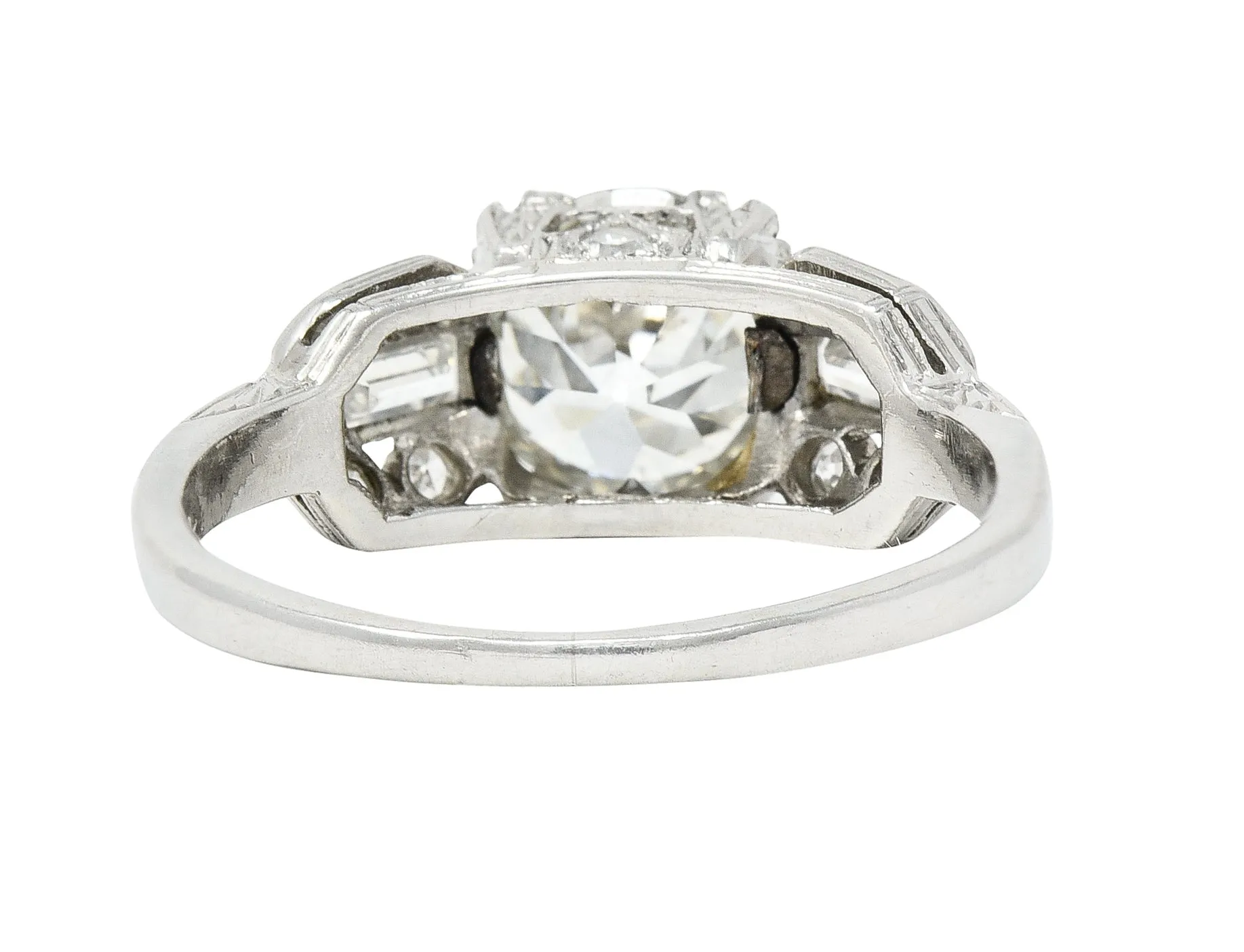 Art Deco 1.88 CTW Old European Cut Diamond Platinum Wheat Square Form Engagement Ring