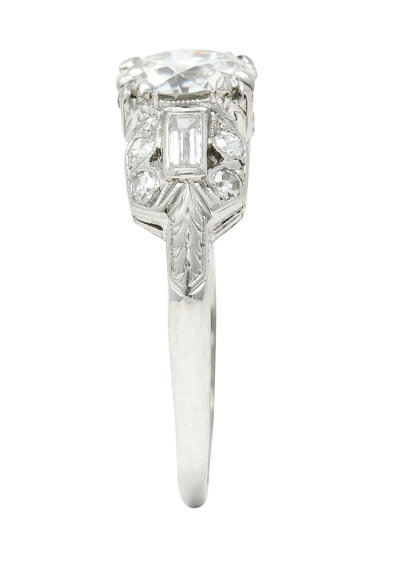 Art Deco 1.88 CTW Old European Cut Diamond Platinum Wheat Square Form Engagement Ring