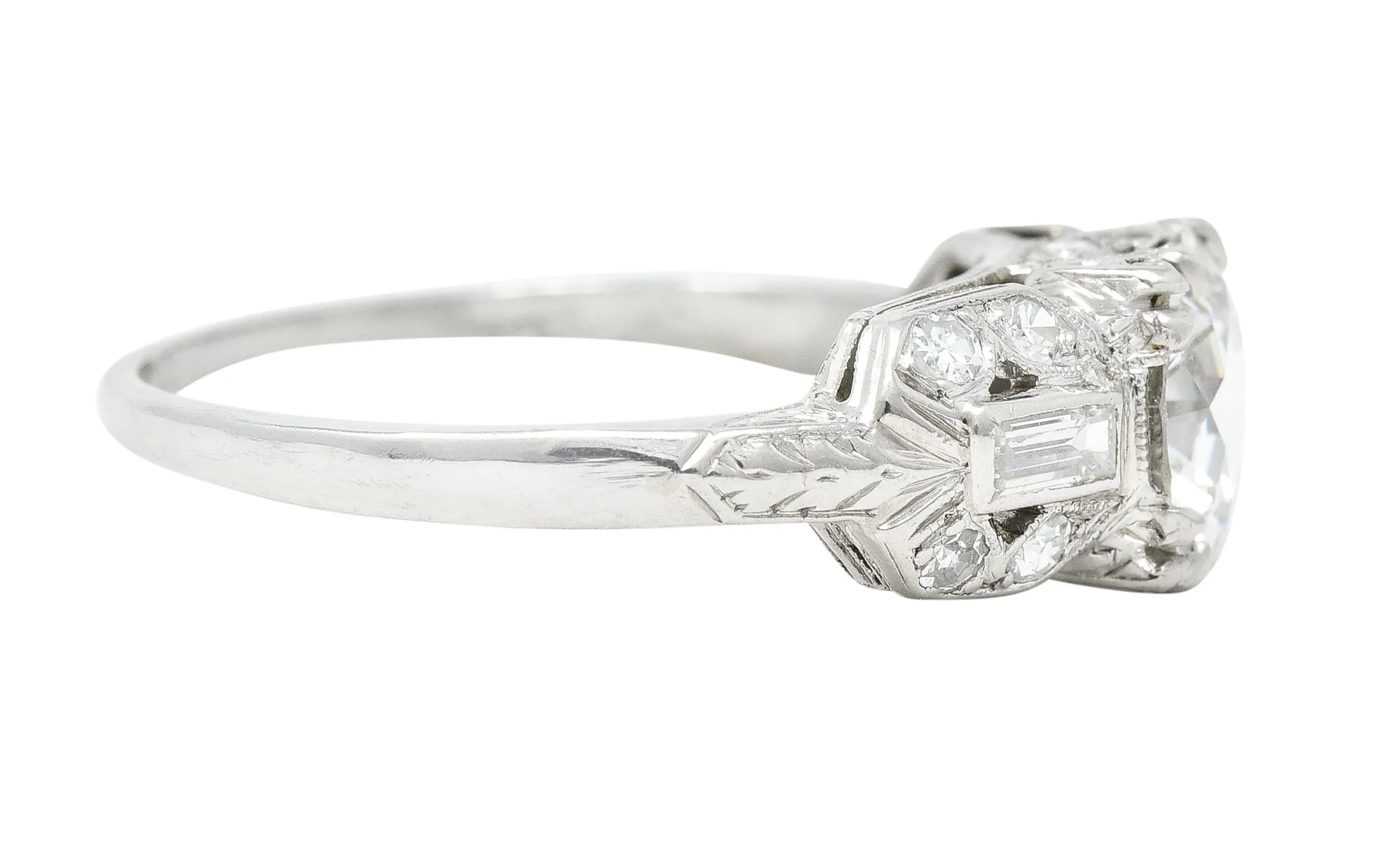 Art Deco 1.88 CTW Old European Cut Diamond Platinum Wheat Square Form Engagement Ring
