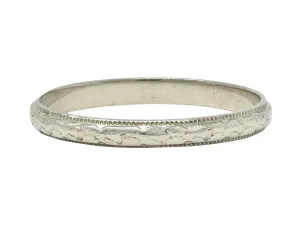 Art Deco 20 Karat White Gold Orange Blossom Wheat Wedding Band Ring