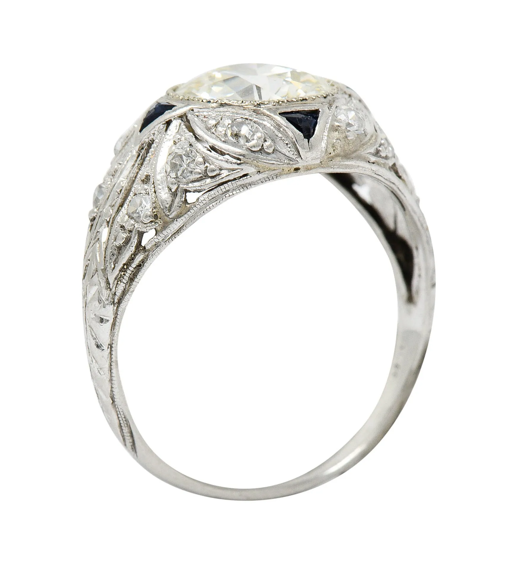 Art Deco 2.06 CTW Diamond Sapphire Platinum Engagement Ring GIA