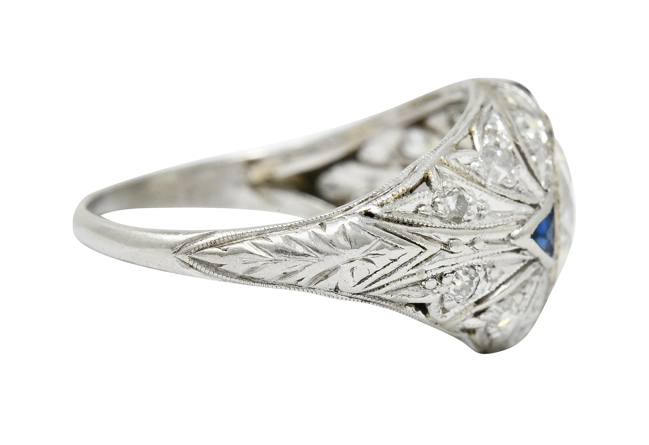 Art Deco 2.06 CTW Diamond Sapphire Platinum Engagement Ring GIA