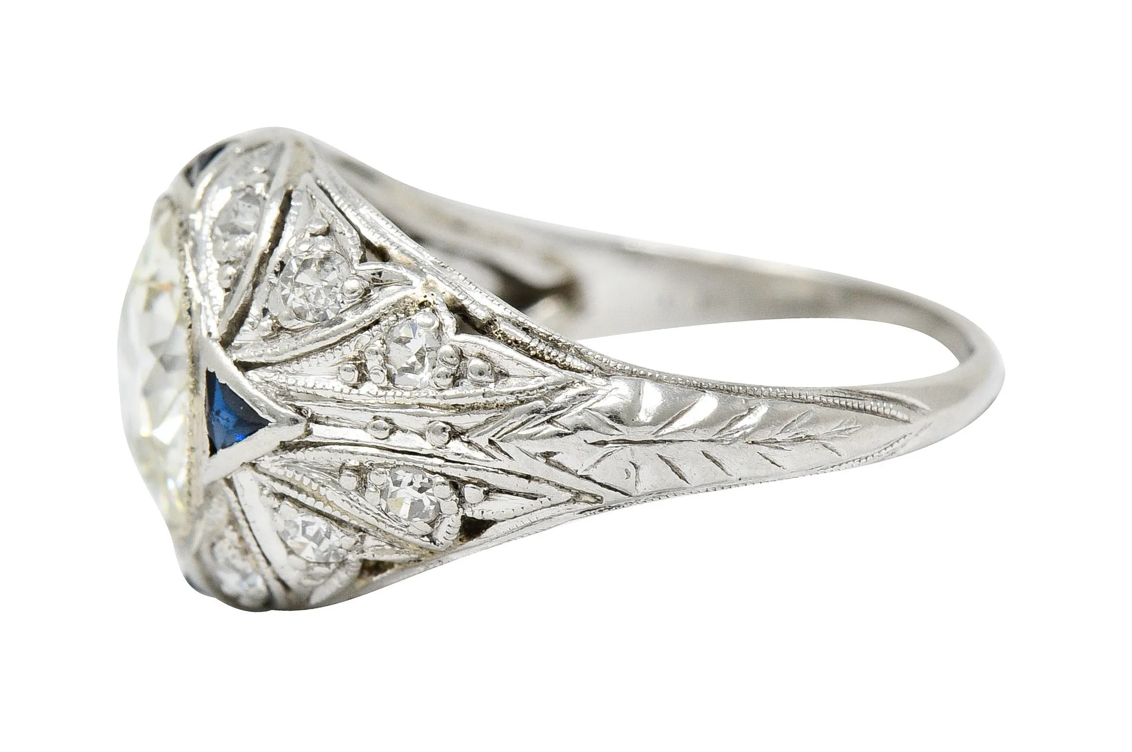 Art Deco 2.06 CTW Diamond Sapphire Platinum Engagement Ring GIA