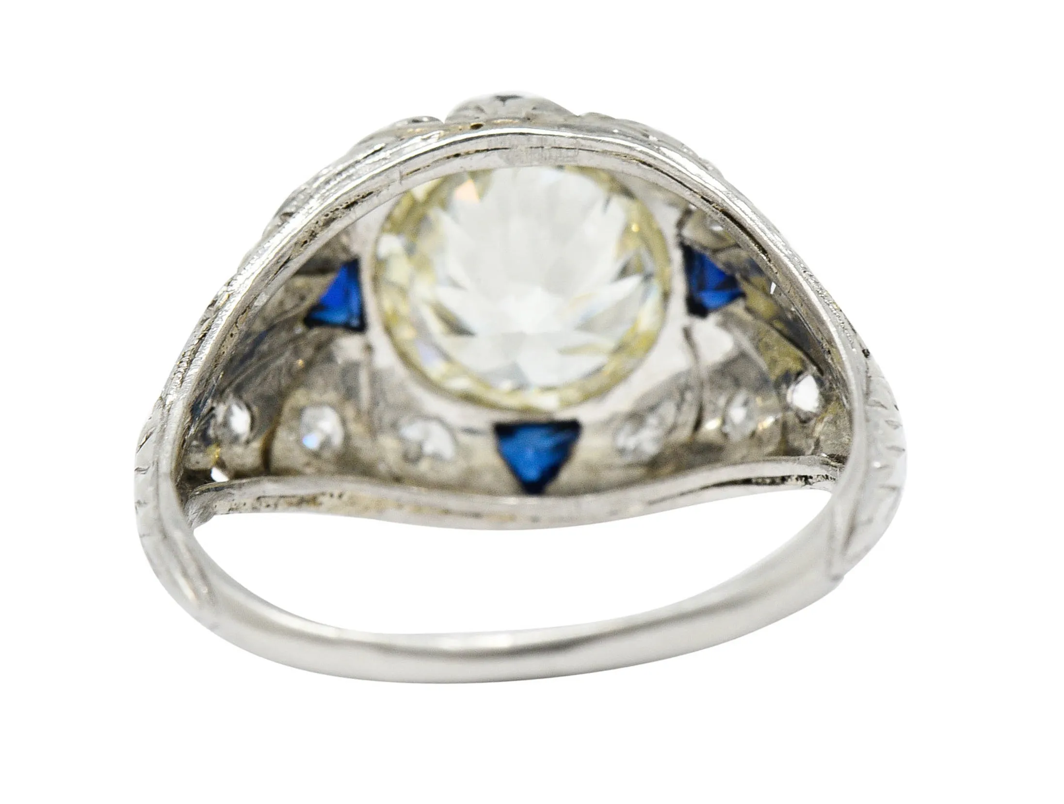 Art Deco 2.06 CTW Diamond Sapphire Platinum Engagement Ring GIA