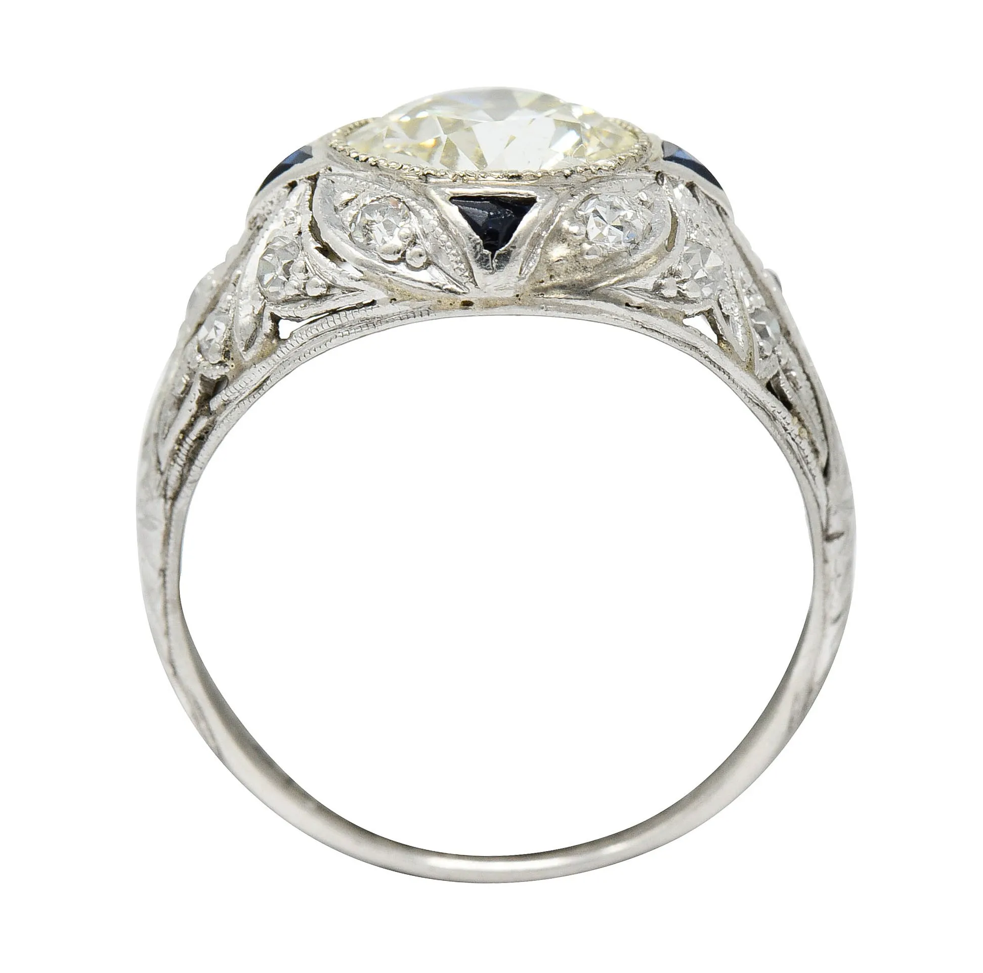 Art Deco 2.06 CTW Diamond Sapphire Platinum Engagement Ring GIA