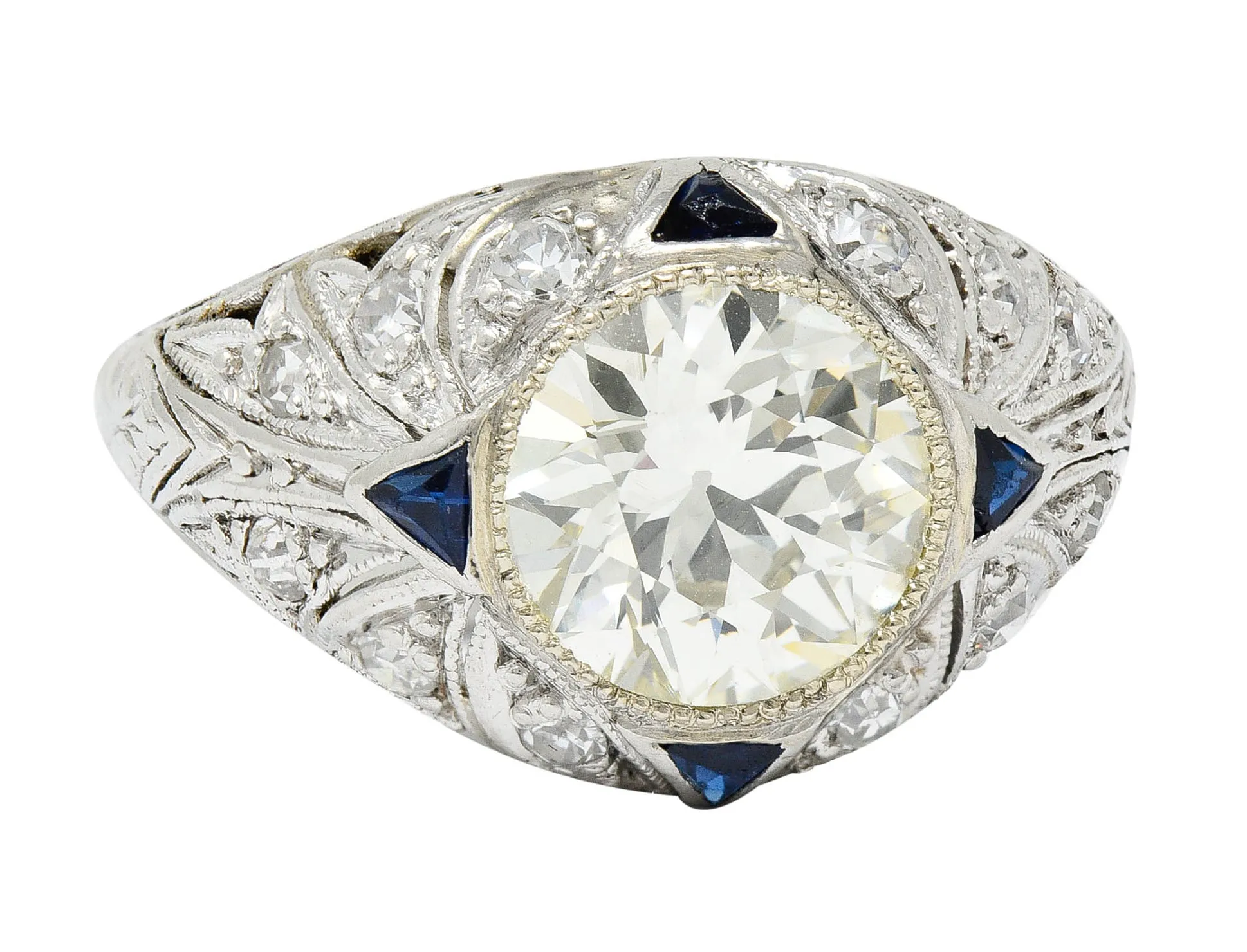 Art Deco 2.06 CTW Diamond Sapphire Platinum Engagement Ring GIA