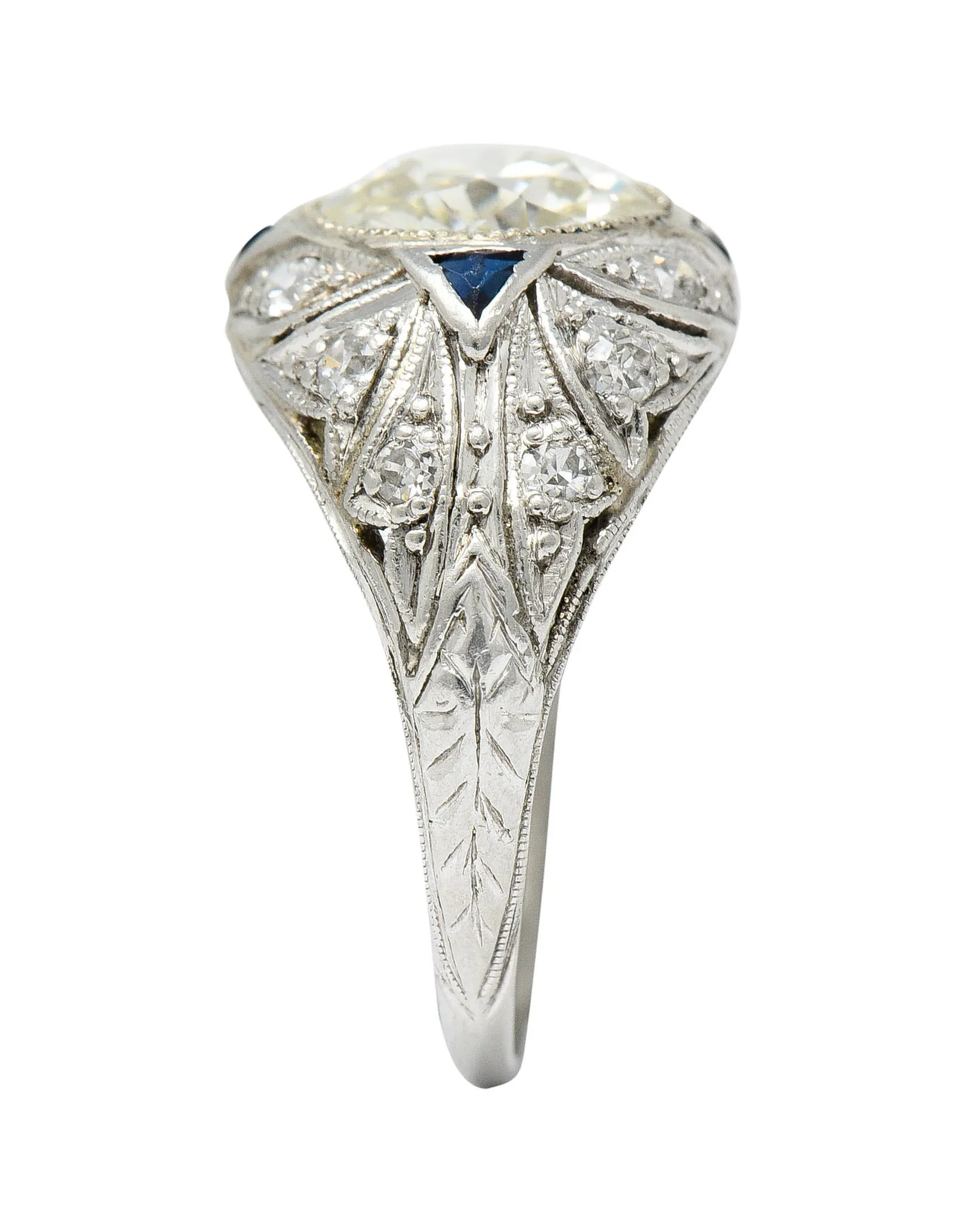 Art Deco 2.06 CTW Diamond Sapphire Platinum Engagement Ring GIA