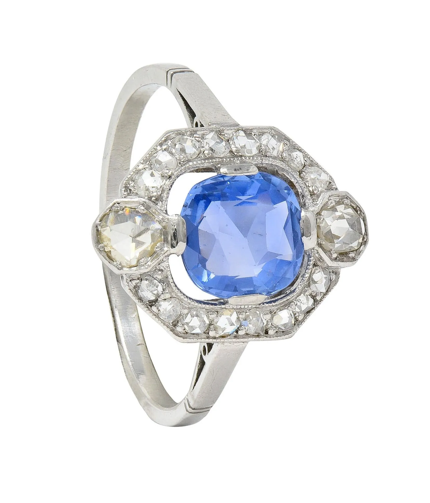 Art Deco 2.20 CTW No Heat Ceylon Sapphire Diamond Platinum Vintage Halo Ring GIA