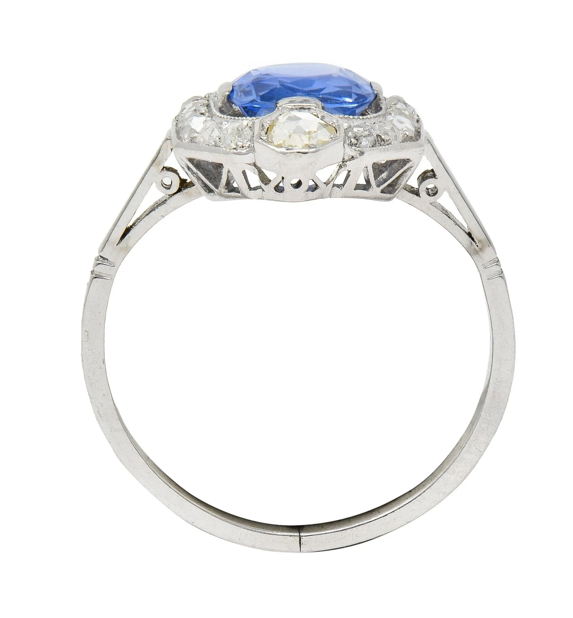 Art Deco 2.20 CTW No Heat Ceylon Sapphire Diamond Platinum Vintage Halo Ring GIA