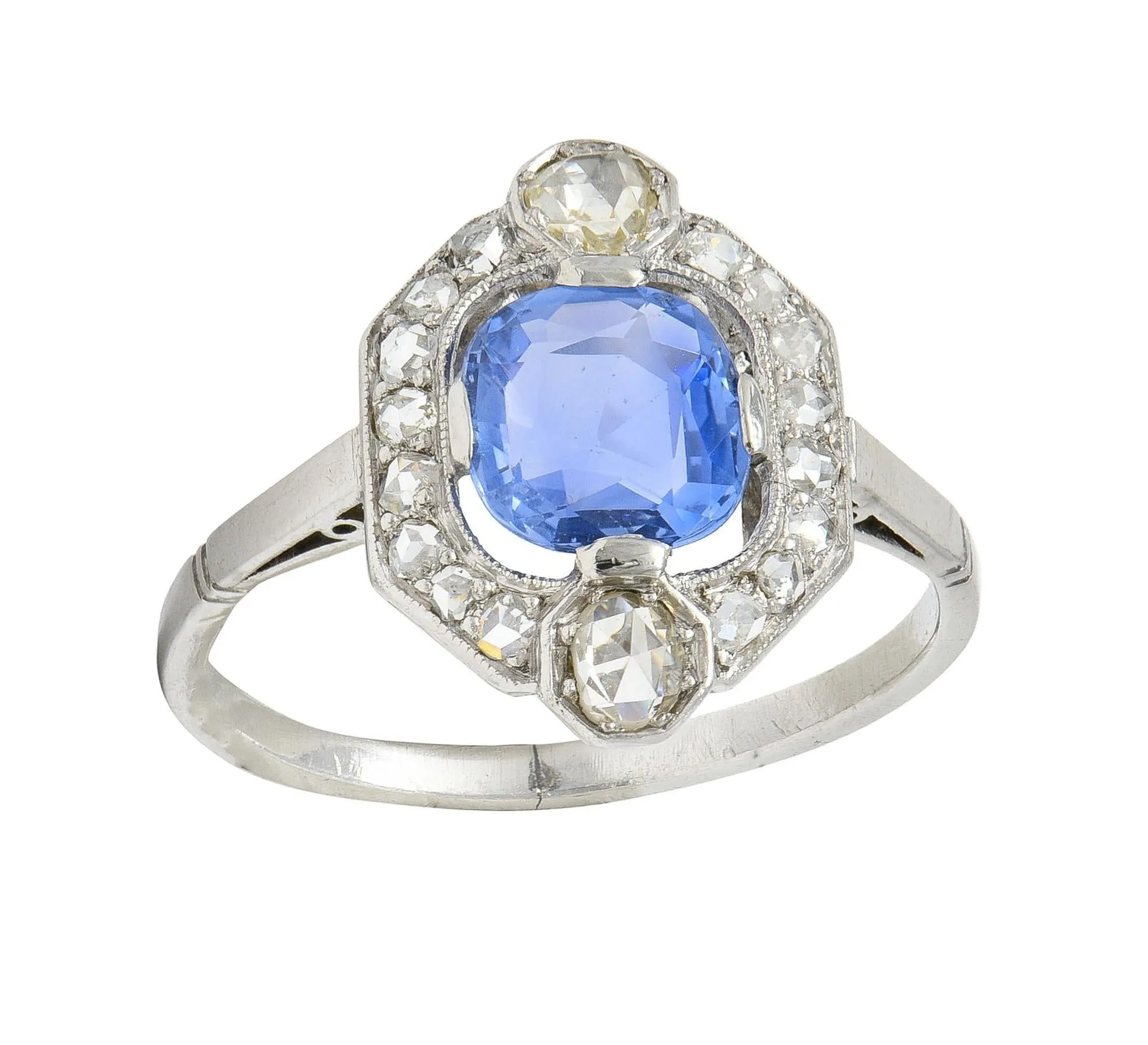Art Deco 2.20 CTW No Heat Ceylon Sapphire Diamond Platinum Vintage Halo Ring GIA