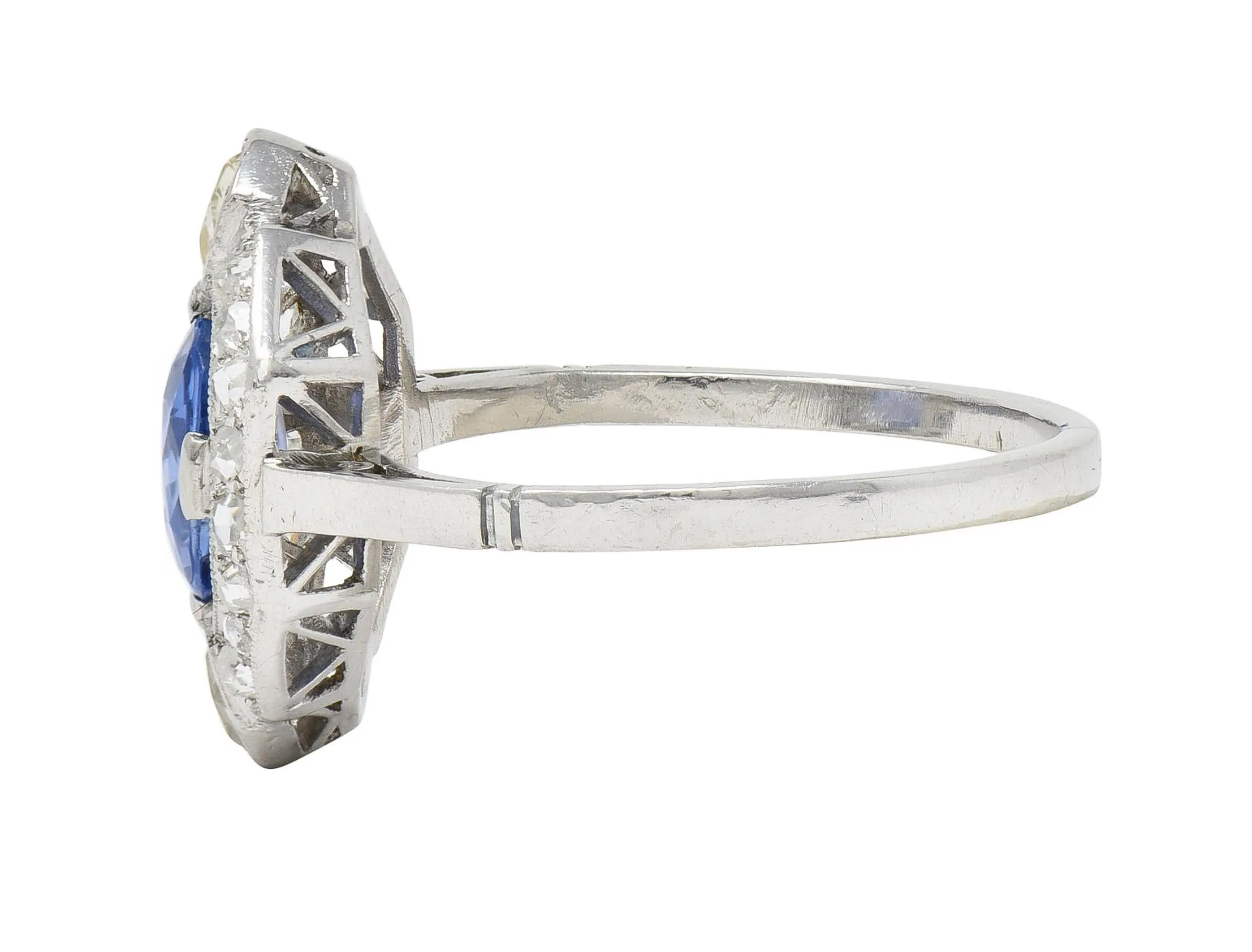 Art Deco 2.20 CTW No Heat Ceylon Sapphire Diamond Platinum Vintage Halo Ring GIA