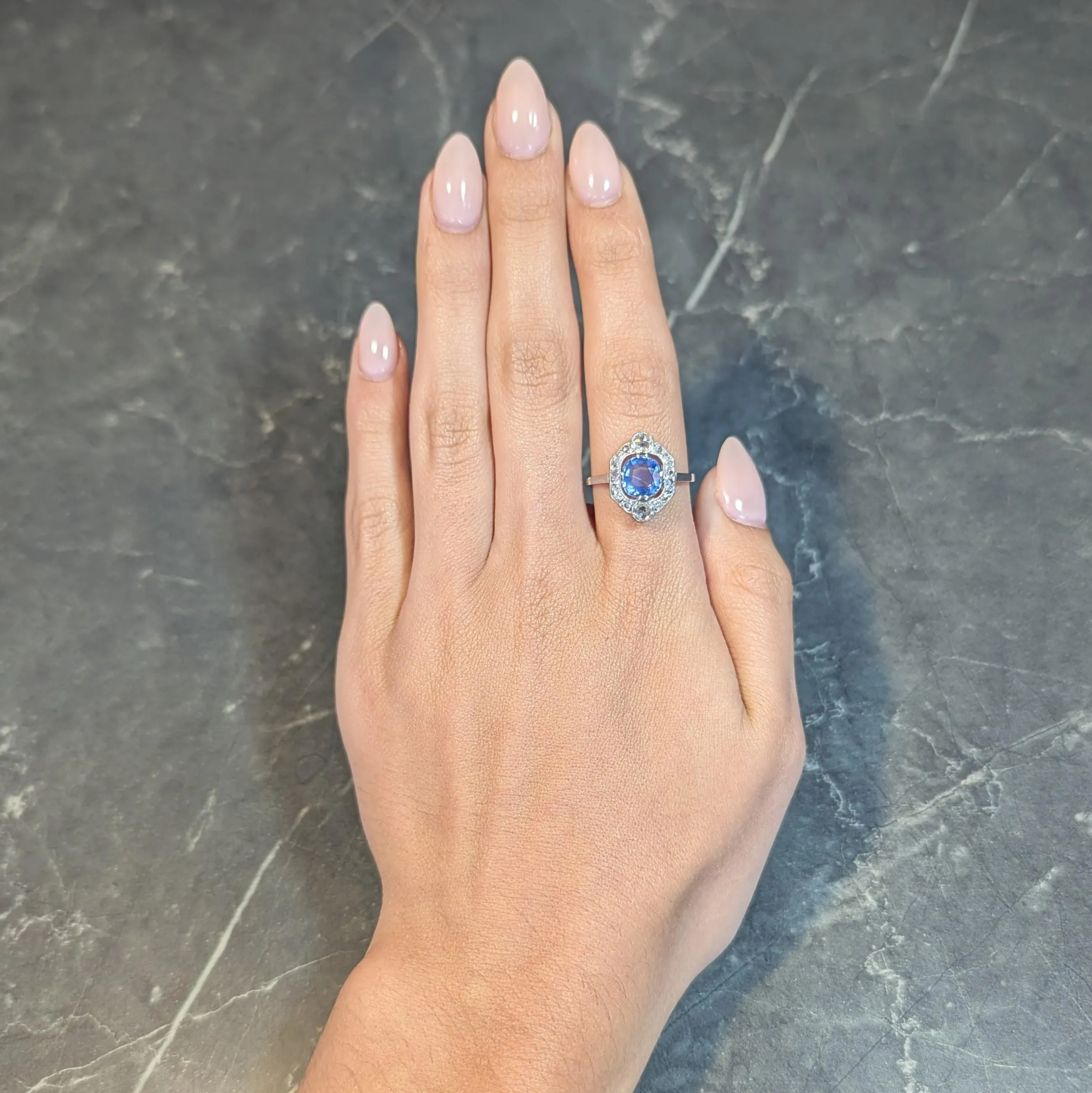 Art Deco 2.20 CTW No Heat Ceylon Sapphire Diamond Platinum Vintage Halo Ring GIA