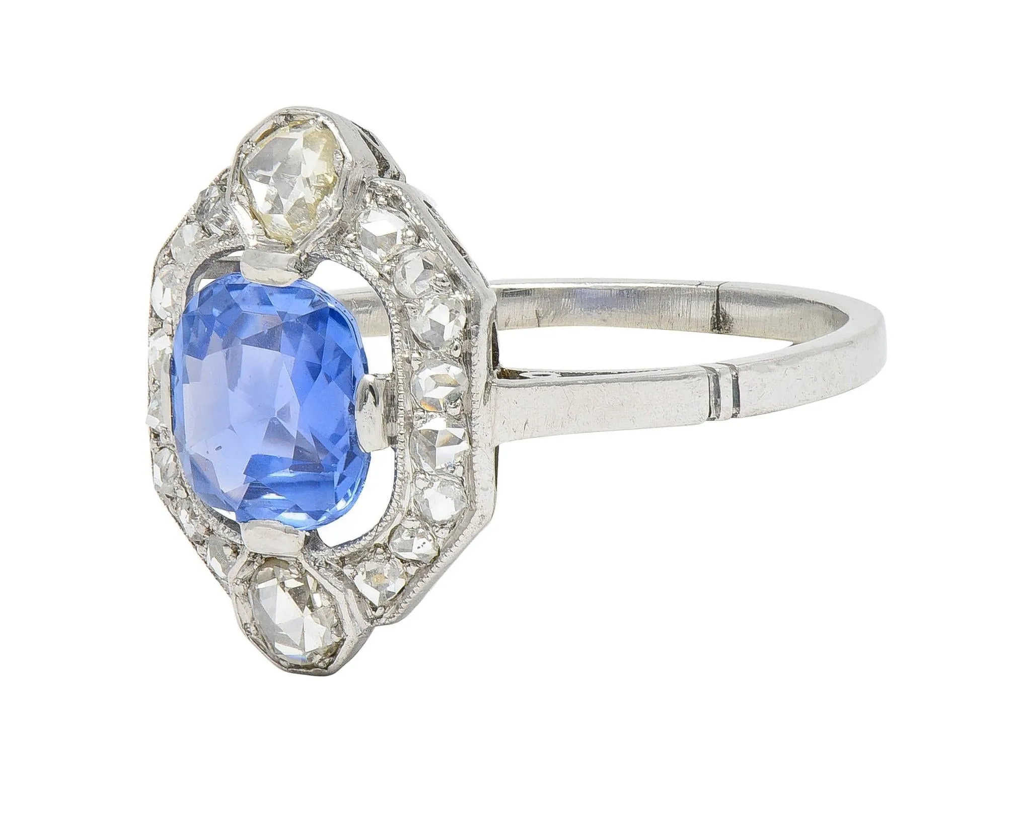 Art Deco 2.20 CTW No Heat Ceylon Sapphire Diamond Platinum Vintage Halo Ring GIA