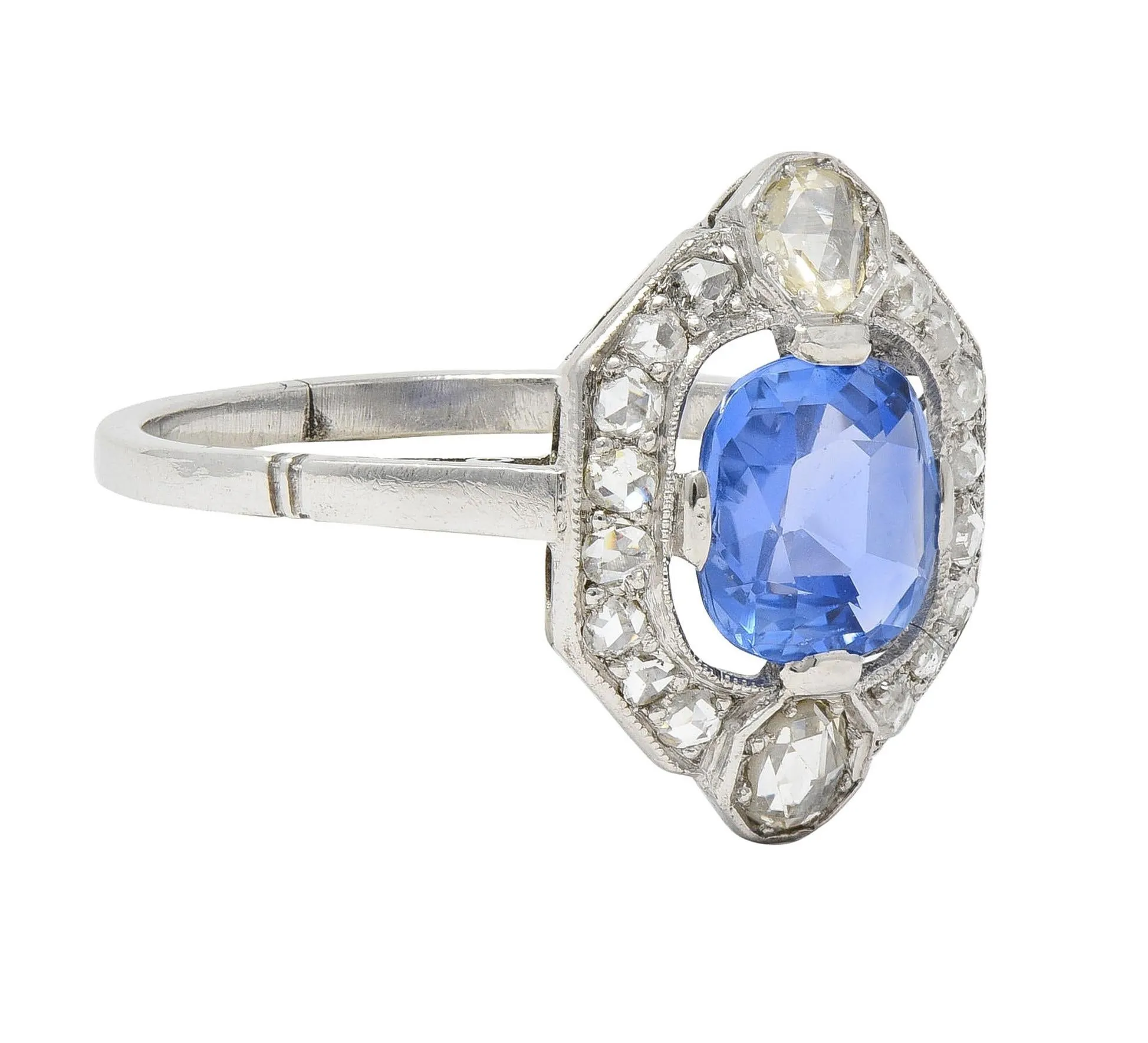 Art Deco 2.20 CTW No Heat Ceylon Sapphire Diamond Platinum Vintage Halo Ring GIA
