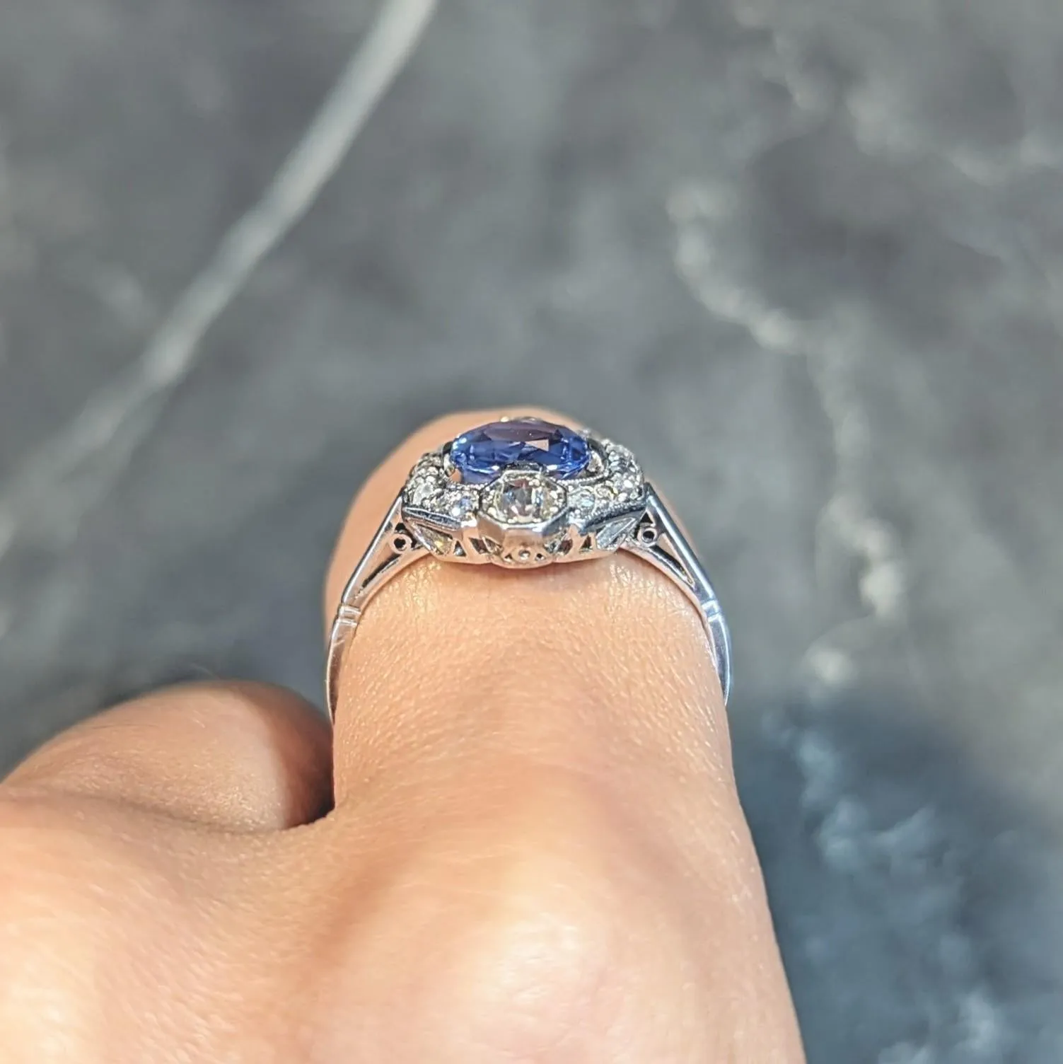 Art Deco 2.20 CTW No Heat Ceylon Sapphire Diamond Platinum Vintage Halo Ring GIA