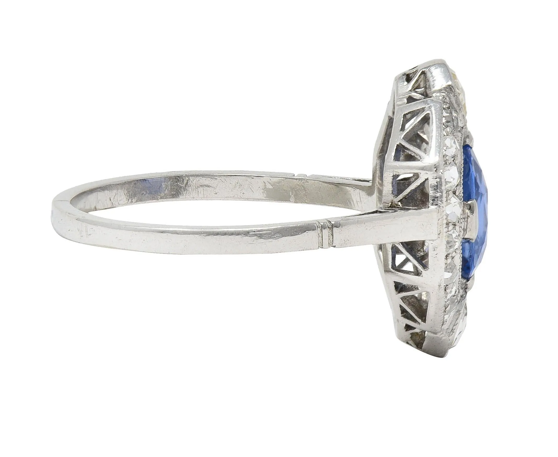 Art Deco 2.20 CTW No Heat Ceylon Sapphire Diamond Platinum Vintage Halo Ring GIA