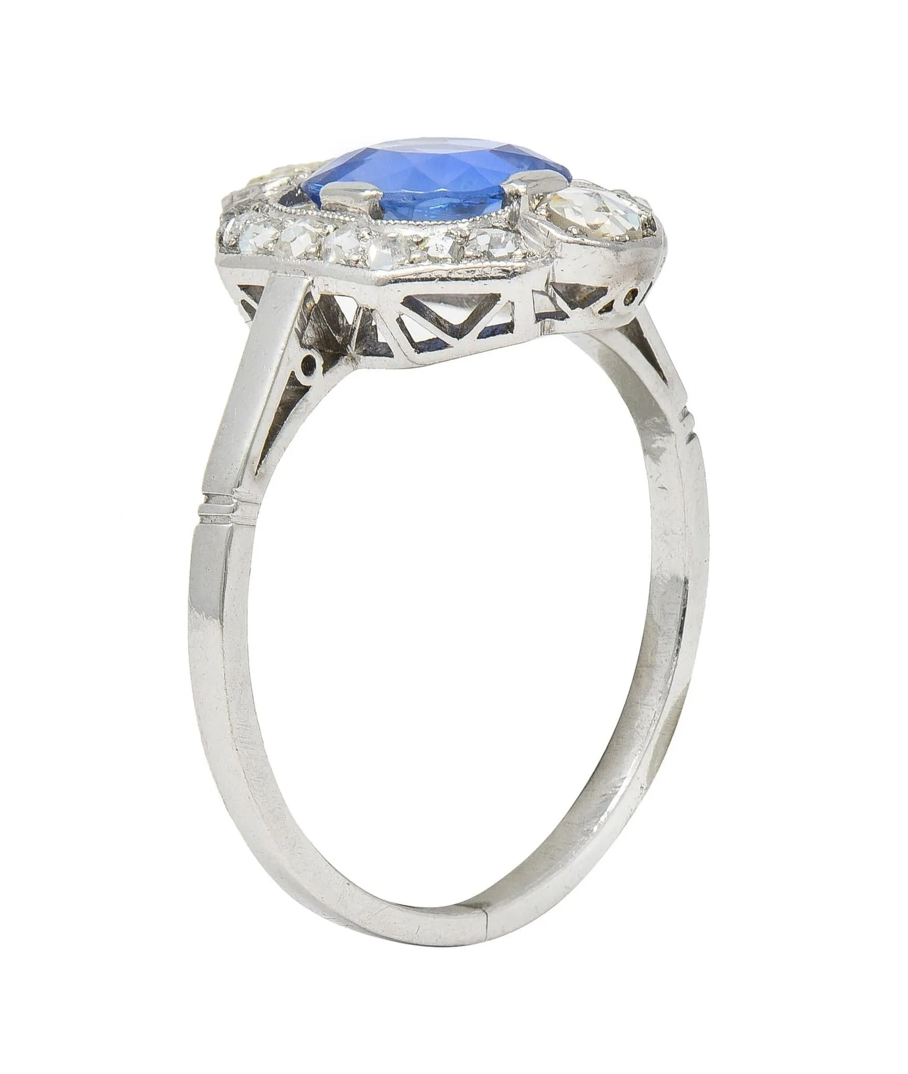 Art Deco 2.20 CTW No Heat Ceylon Sapphire Diamond Platinum Vintage Halo Ring GIA