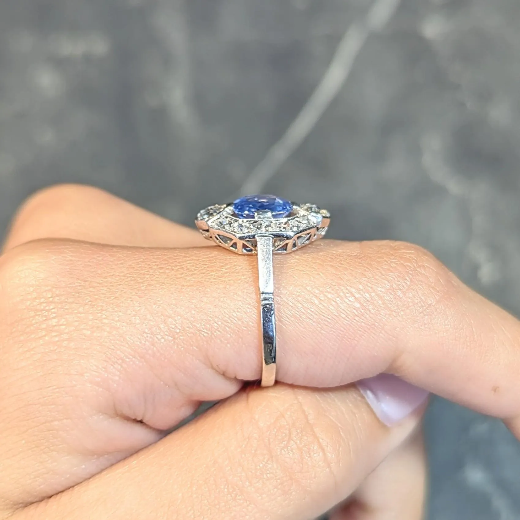 Art Deco 2.20 CTW No Heat Ceylon Sapphire Diamond Platinum Vintage Halo Ring GIA