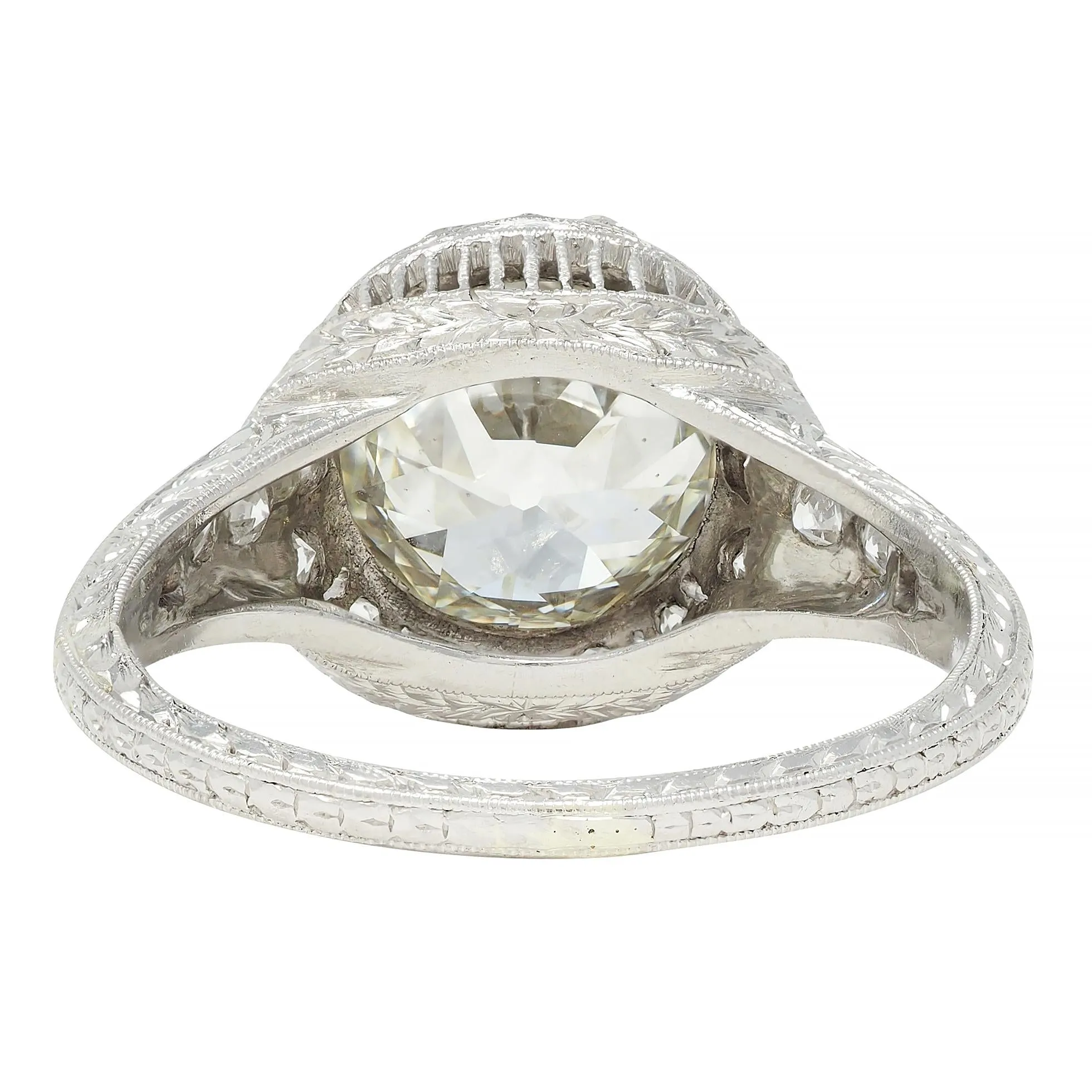 Art Deco 2.35 CTW Old European Diamond Platinum Antique Wheat Foliate Engagement Ring GIA