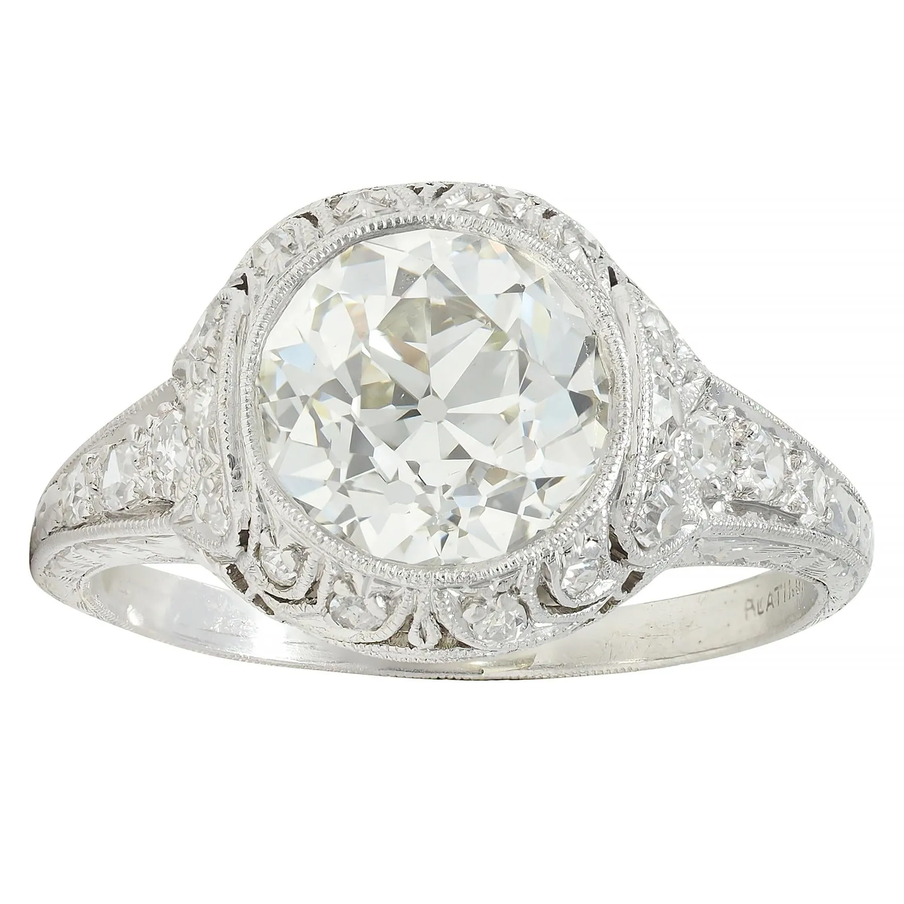 Art Deco 2.35 CTW Old European Diamond Platinum Antique Wheat Foliate Engagement Ring GIA