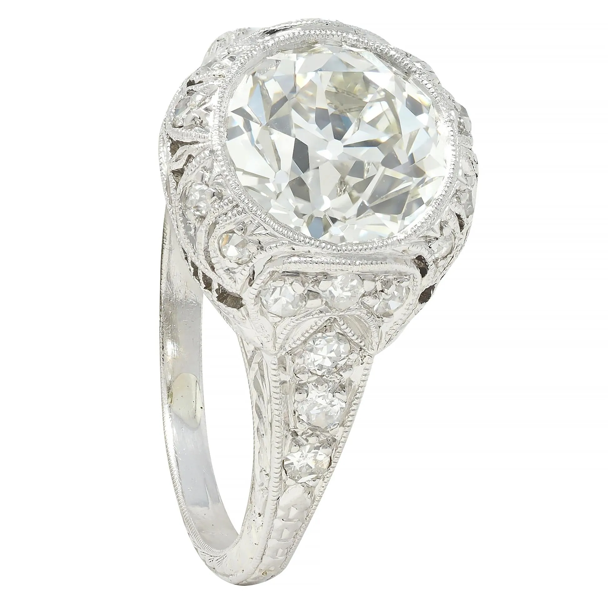 Art Deco 2.35 CTW Old European Diamond Platinum Antique Wheat Foliate Engagement Ring GIA
