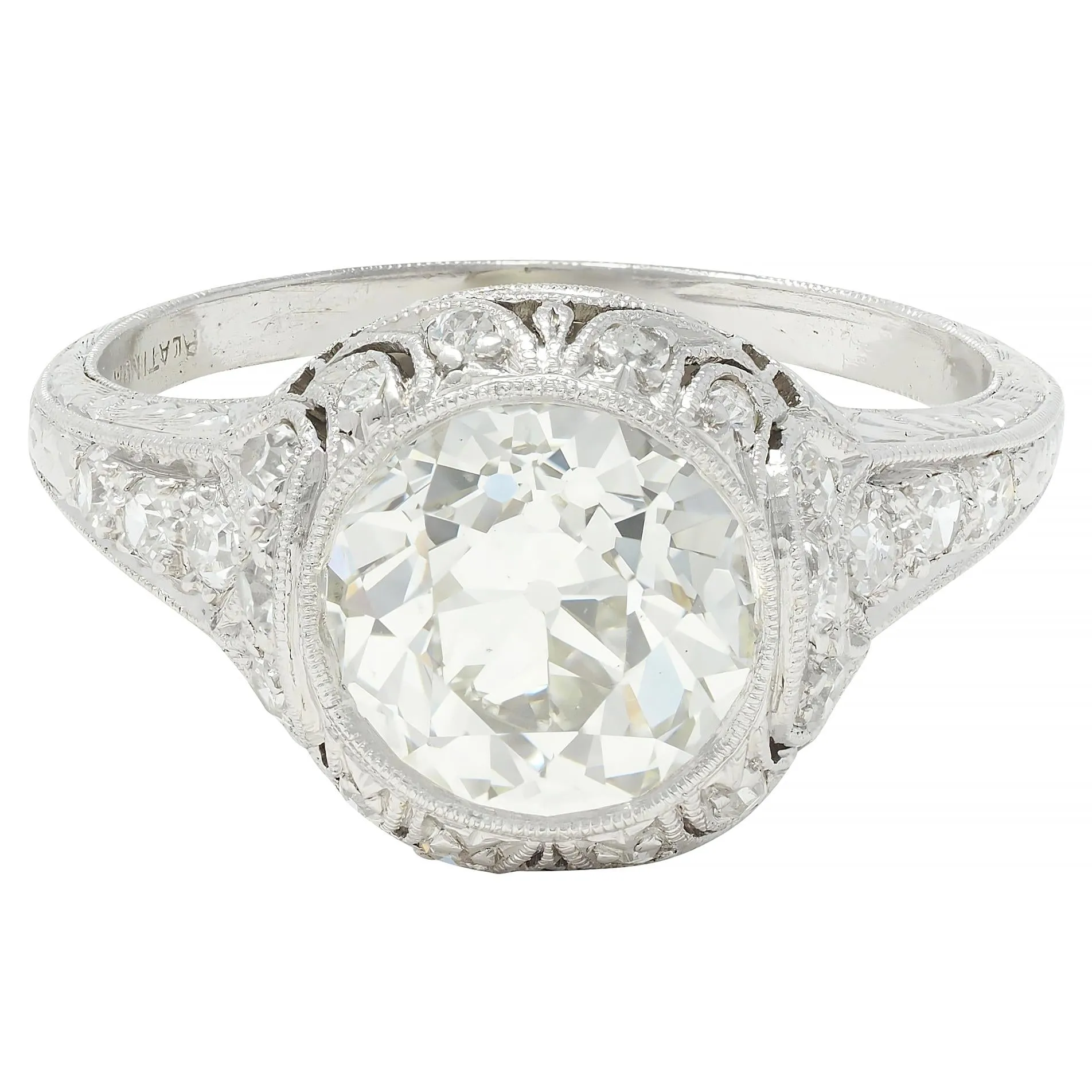 Art Deco 2.35 CTW Old European Diamond Platinum Antique Wheat Foliate Engagement Ring GIA
