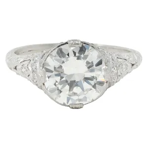 Art Deco 2.58 CTW Old European Diamond Platinum Vintage Lotus Engagement Ring GIA