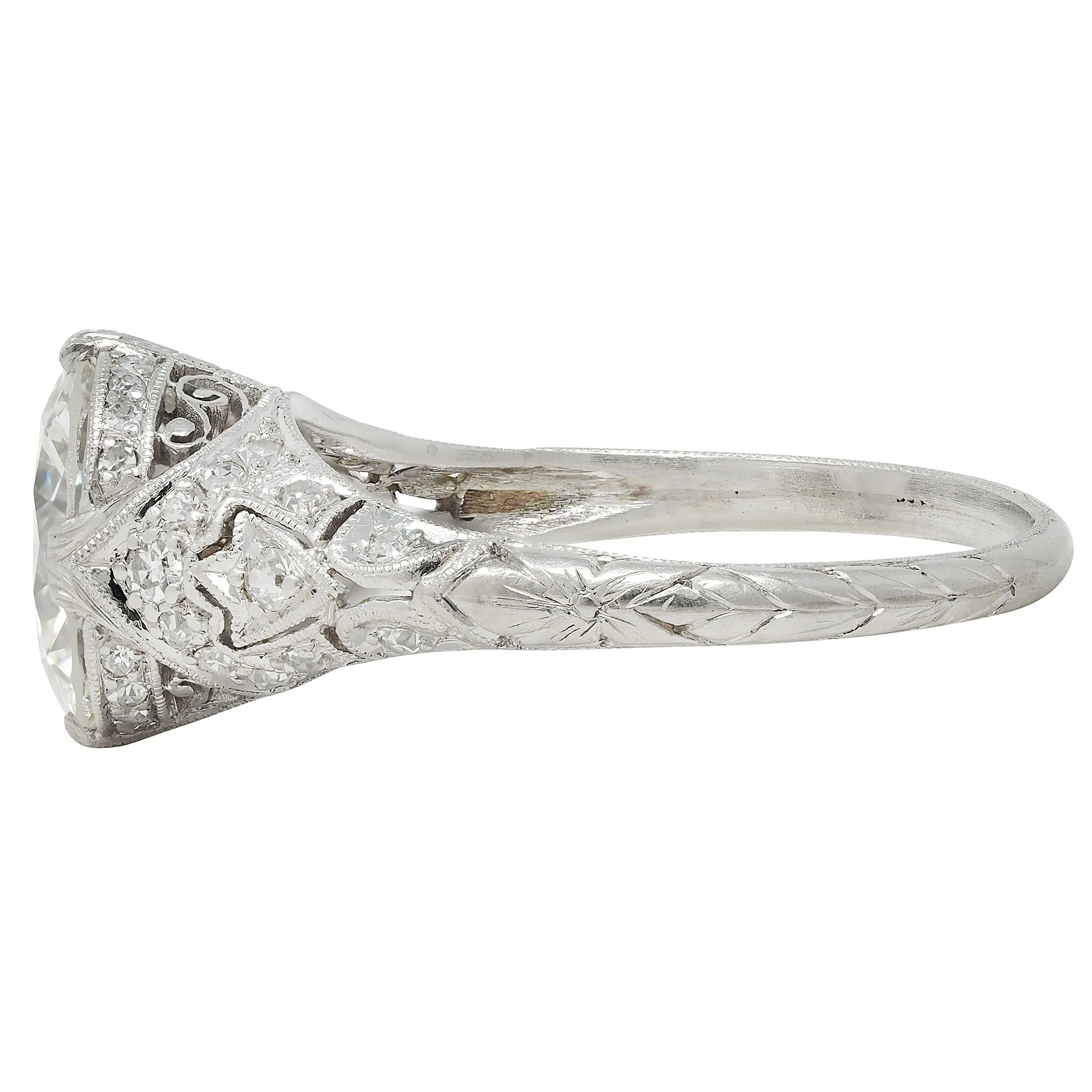 Art Deco 2.58 CTW Old European Diamond Platinum Vintage Lotus Engagement Ring GIA
