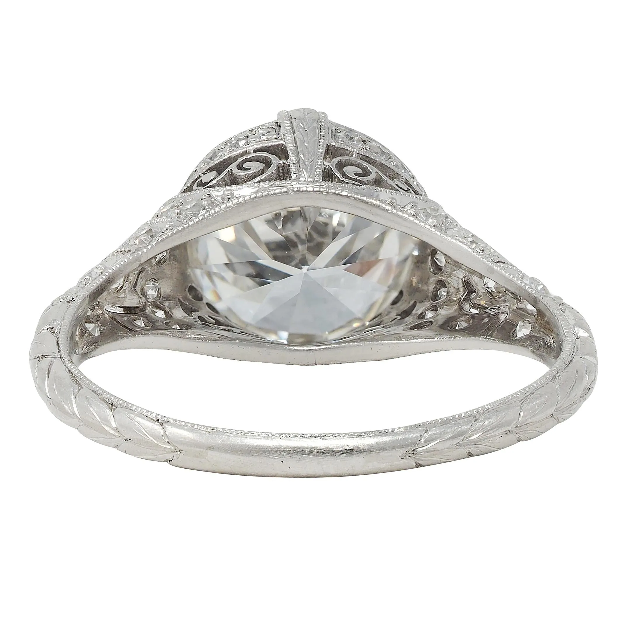 Art Deco 2.58 CTW Old European Diamond Platinum Vintage Lotus Engagement Ring GIA