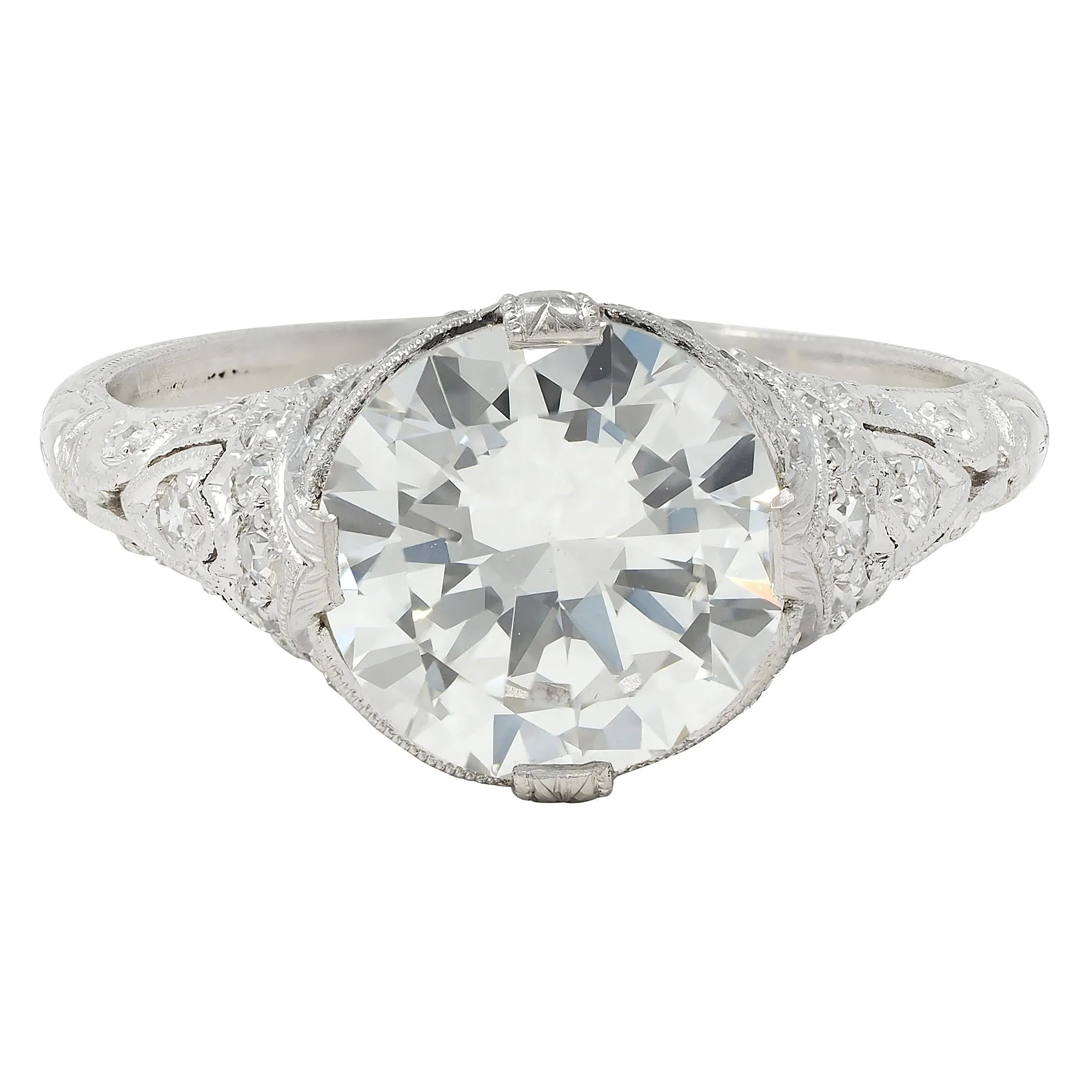 Art Deco 2.58 CTW Old European Diamond Platinum Vintage Lotus Engagement Ring GIA