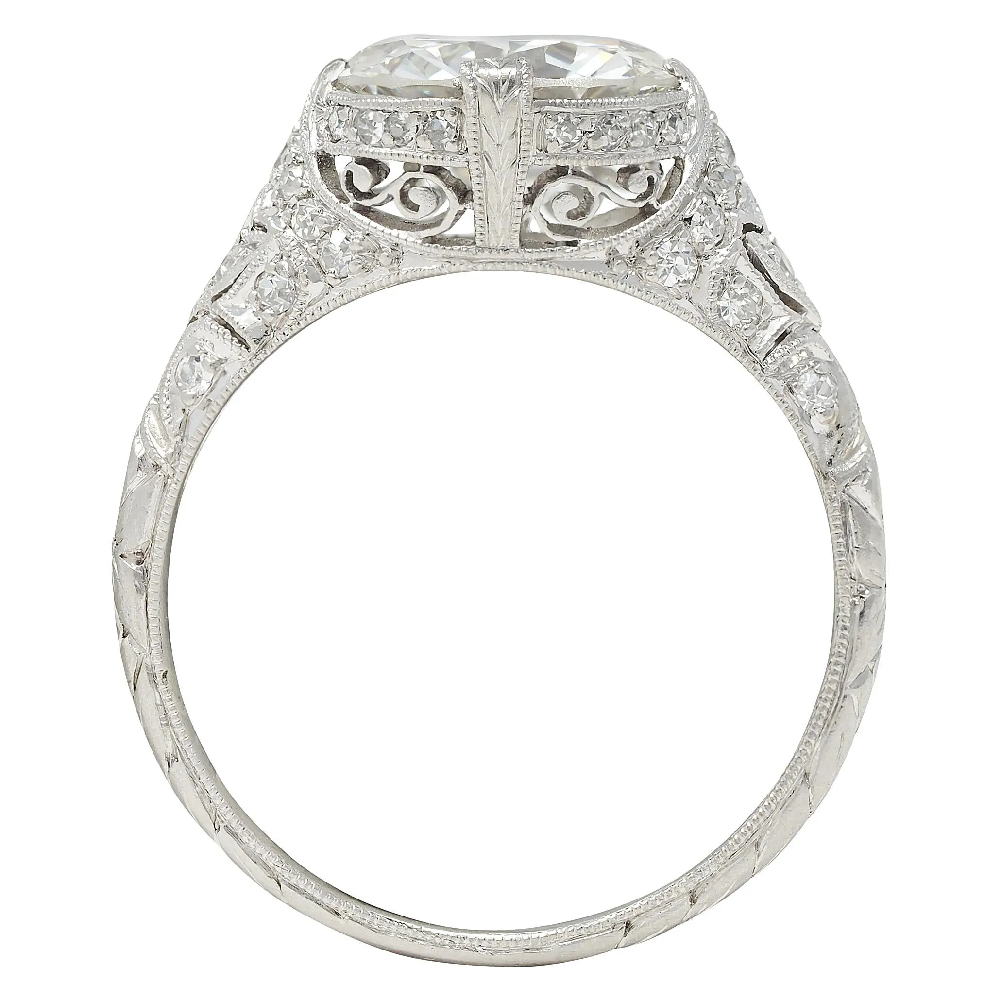 Art Deco 2.58 CTW Old European Diamond Platinum Vintage Lotus Engagement Ring GIA