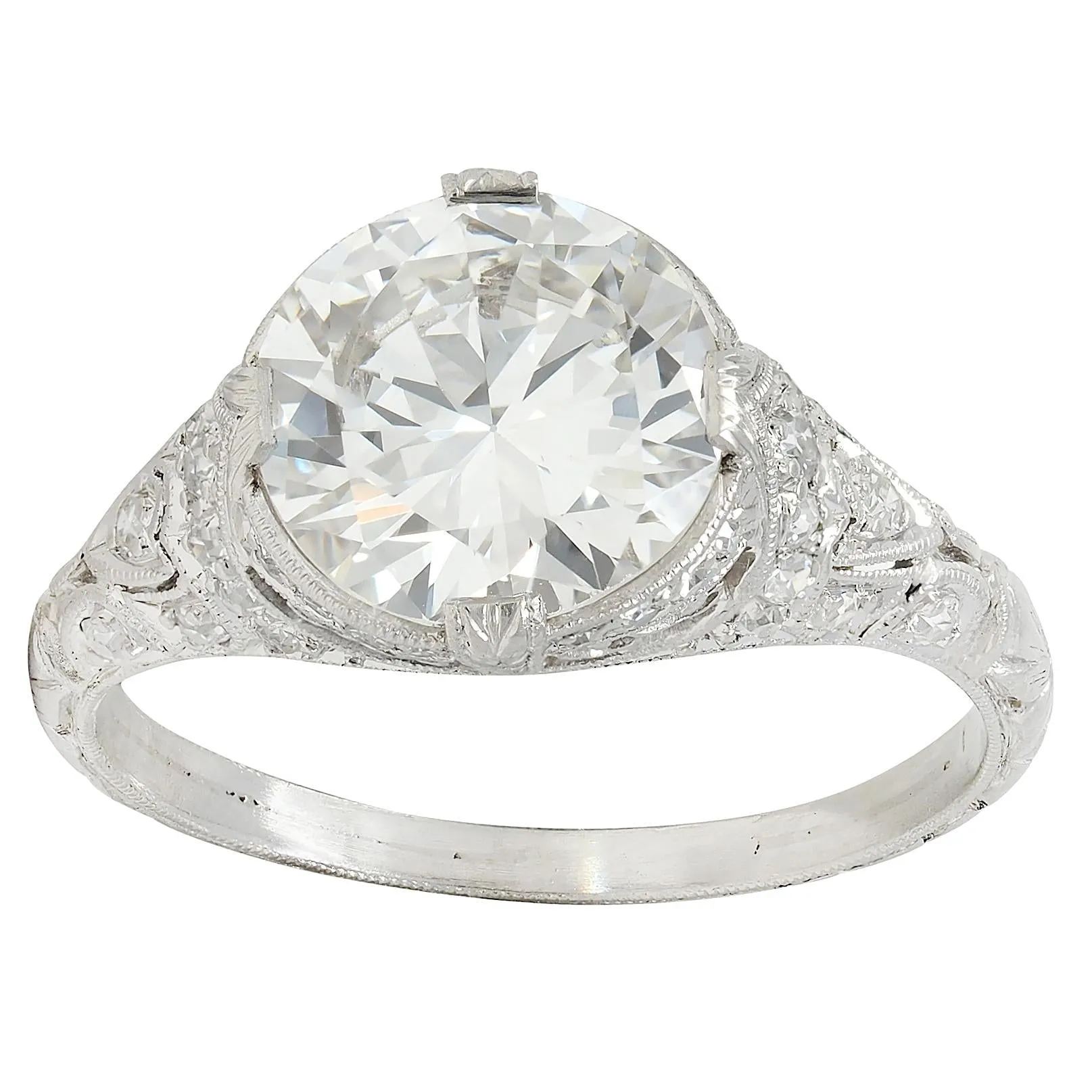 Art Deco 2.58 CTW Old European Diamond Platinum Vintage Lotus Engagement Ring GIA
