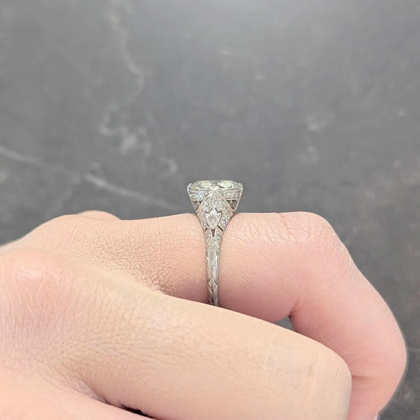 Art Deco 2.58 CTW Old European Diamond Platinum Vintage Lotus Engagement Ring GIA
