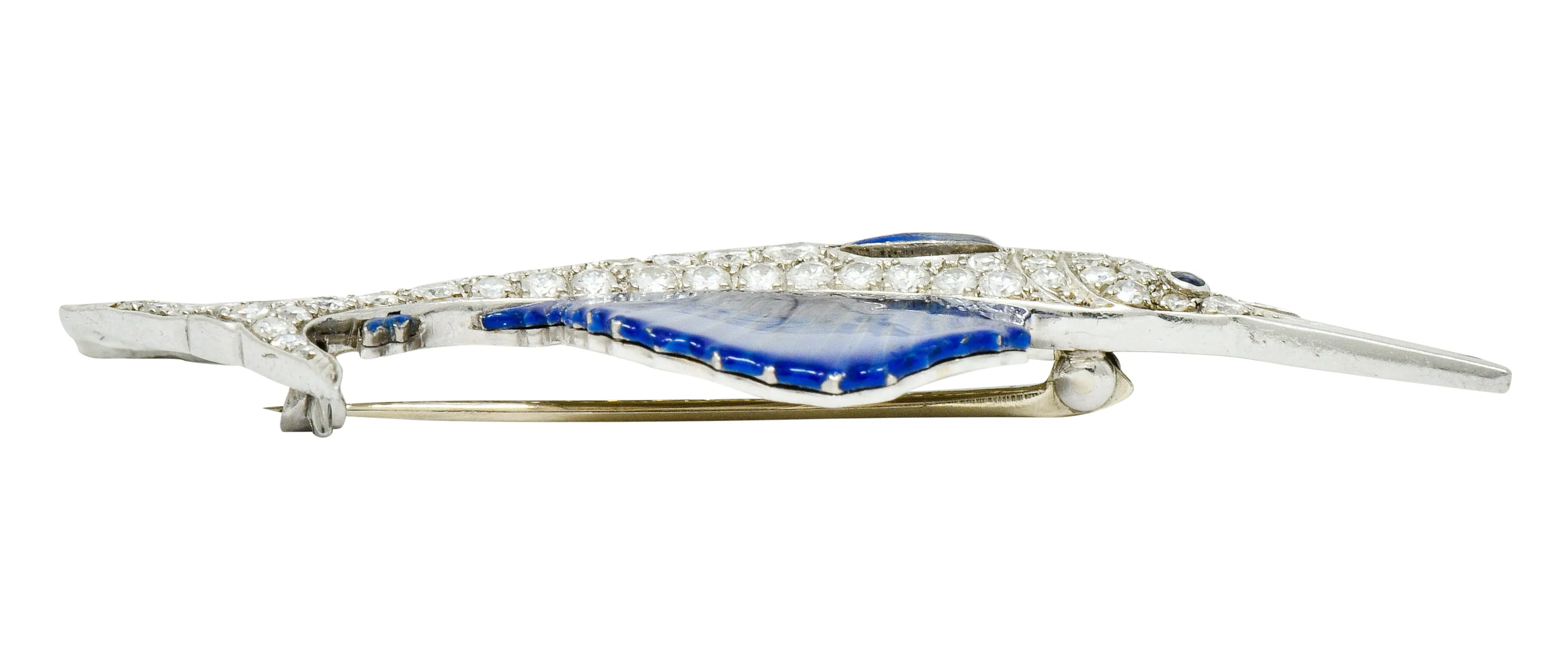 Art Deco 2.60 CTW Diamond Blue Enamel Platinum Swordfish Brooch
